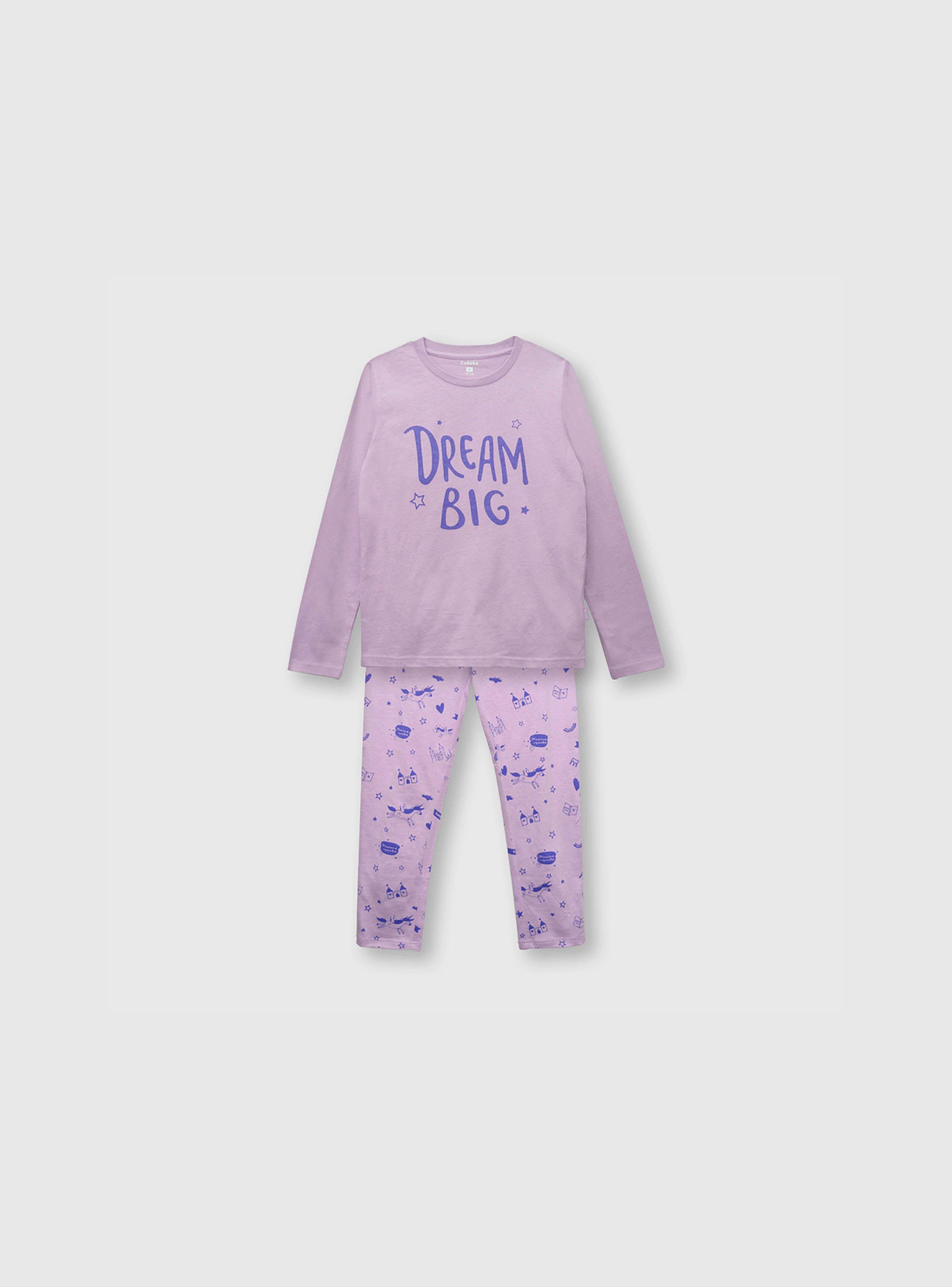Pijama De Niña De Algodón Morado (2 A 12 Años) Colloky-0
