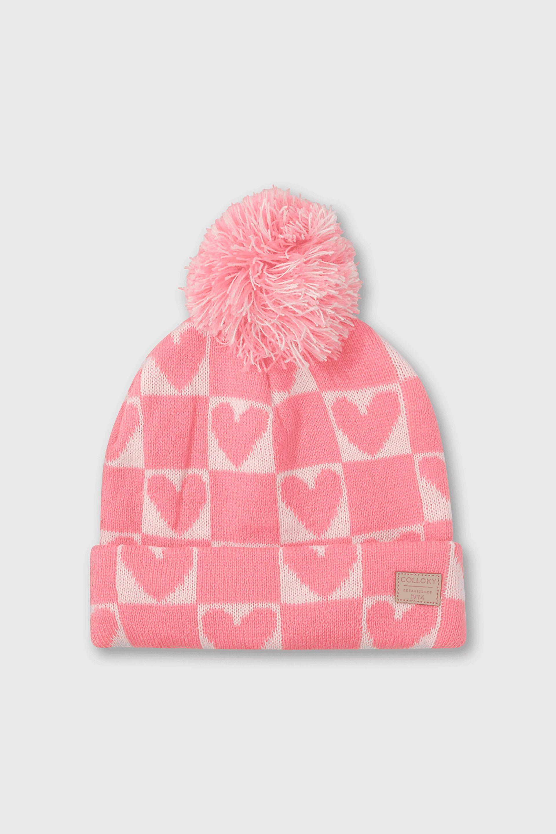 Gorro Tejido con Pompón de Corazones Rosado para Niña de 2 a 12 años-3