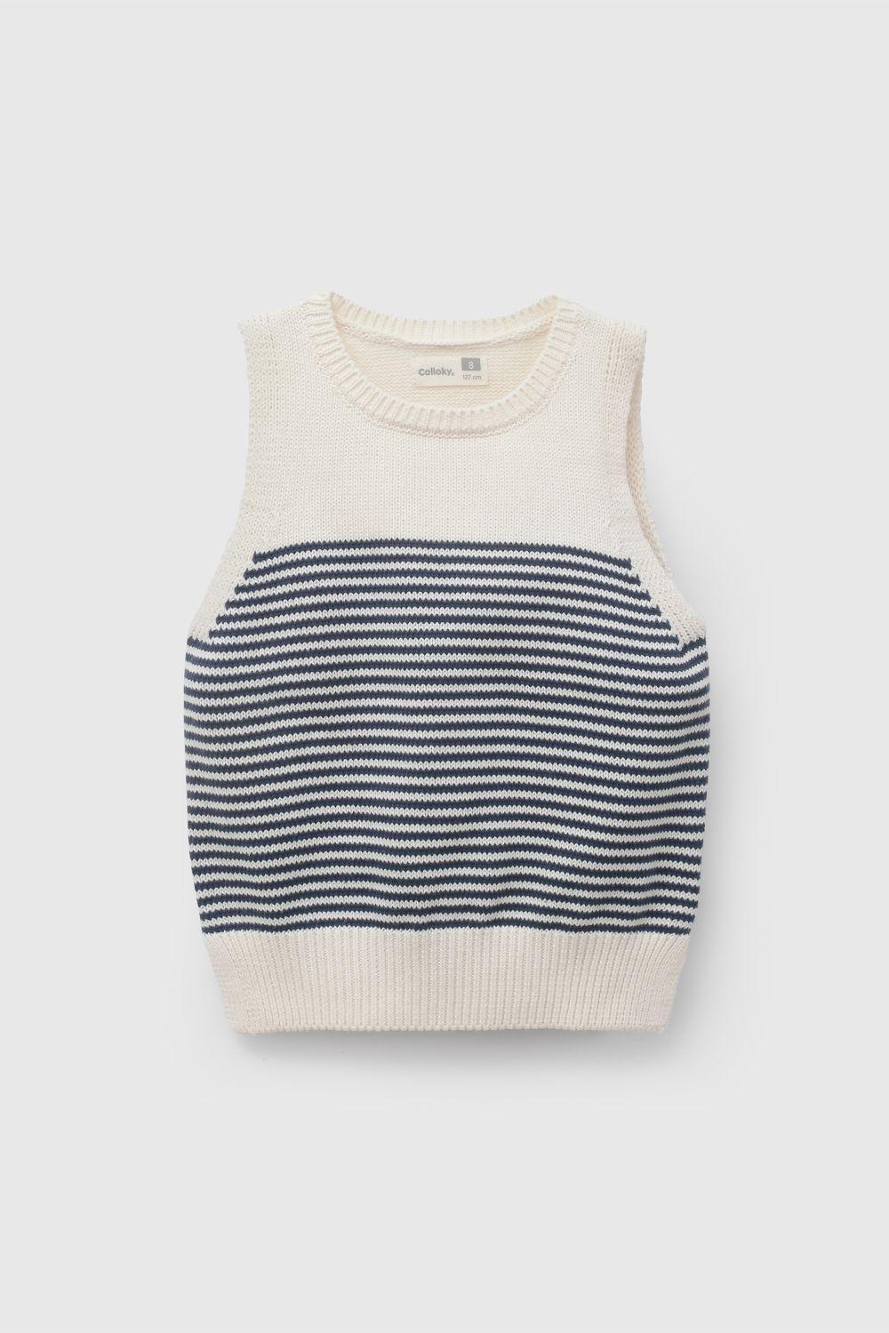 Sweater Rayas Azul Sin Mangas De Niña SWLA0657V26-0