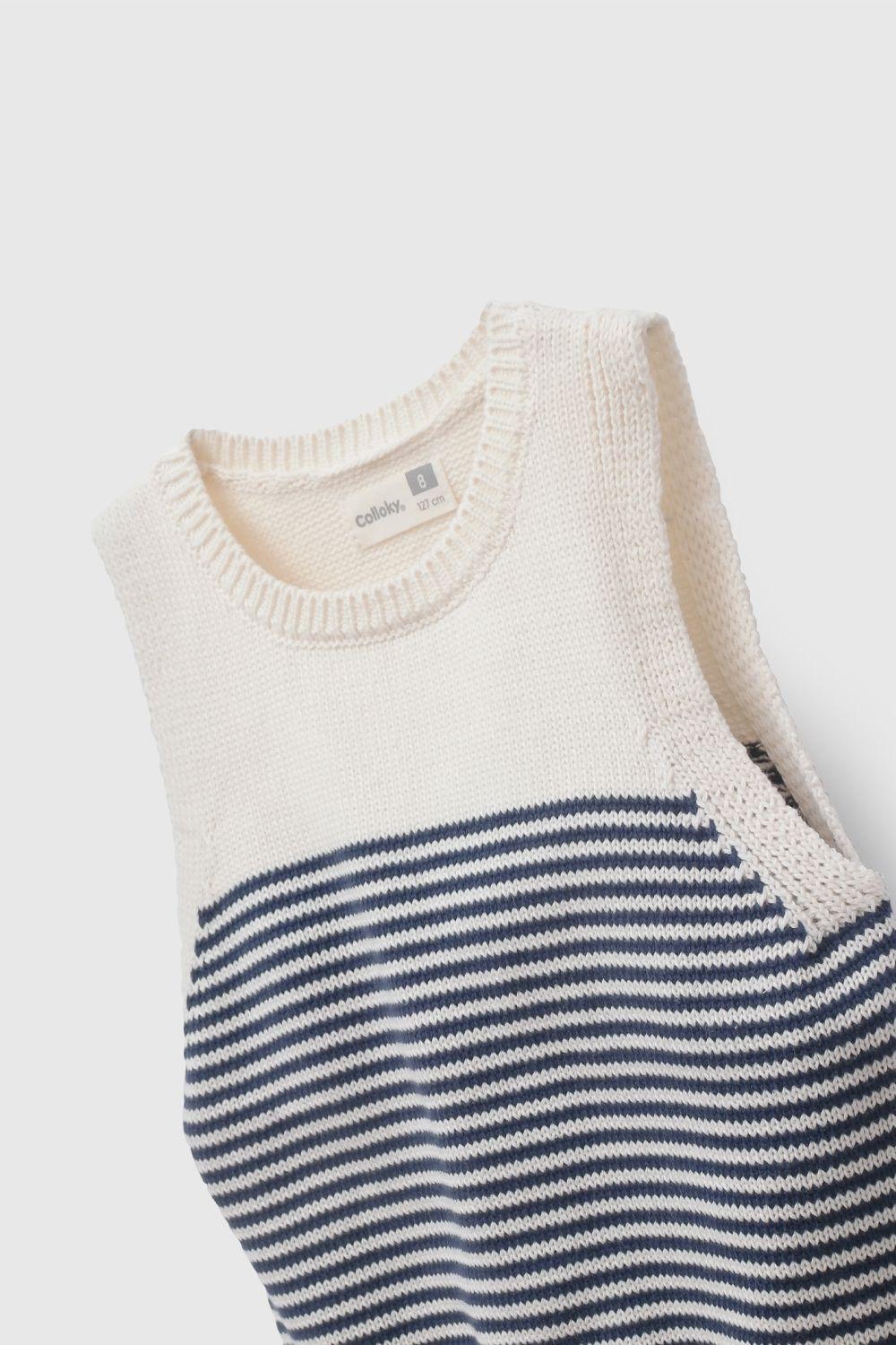 Sweater Rayas Azul Sin Mangas De Niña SWLA0657V26-2