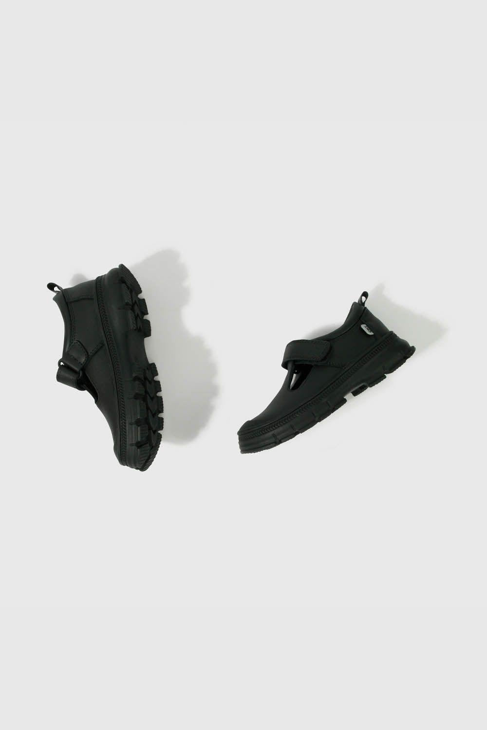 Zapatos Escolares Reinas Negros Cuero Velcro-3