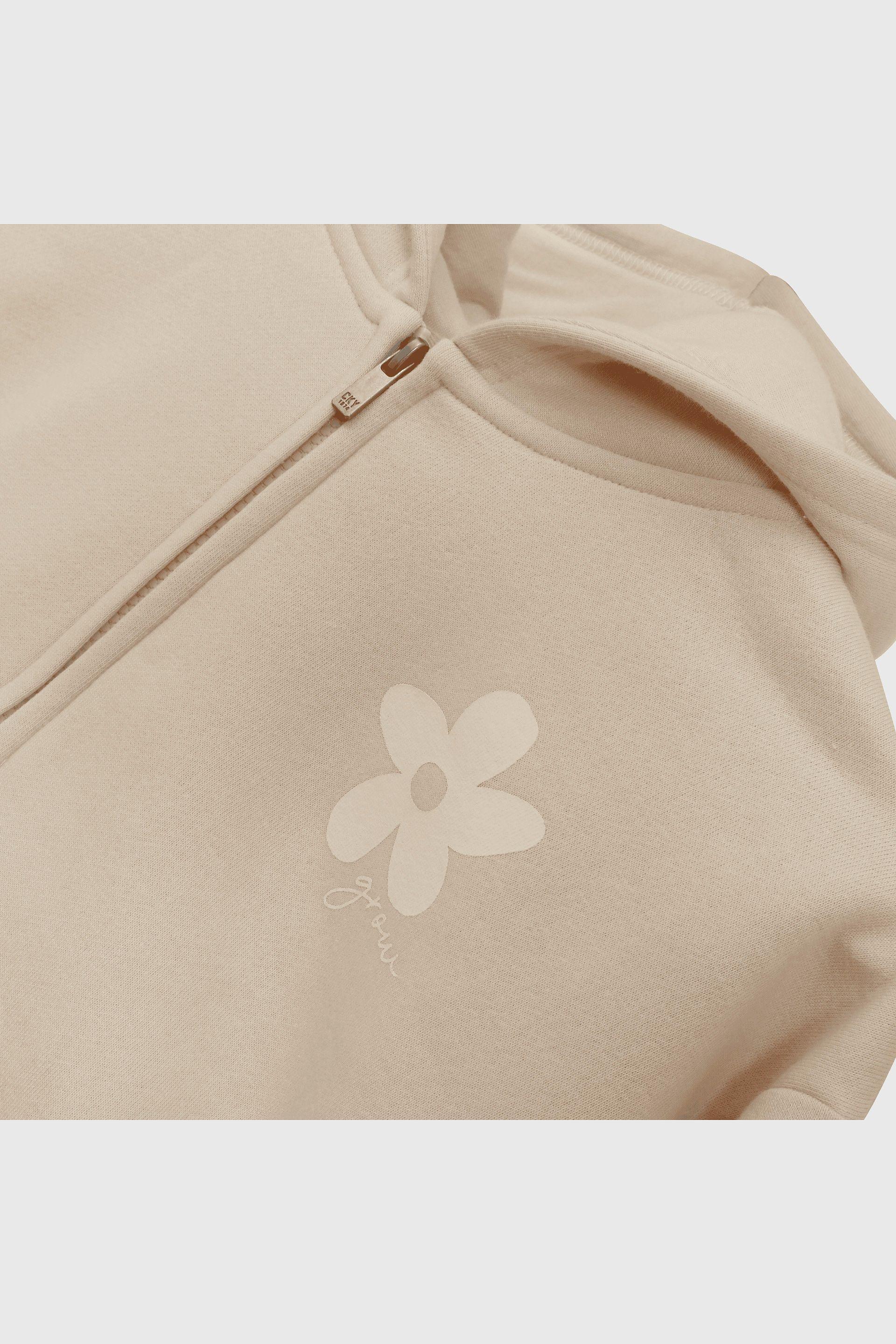 Polerón Beige Hombro Caído de polycotton con Gorro Forrado y Cierre-2