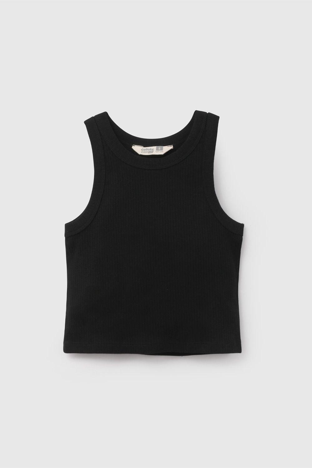 Polera Negra Rib De Niña POPU1401V26-0