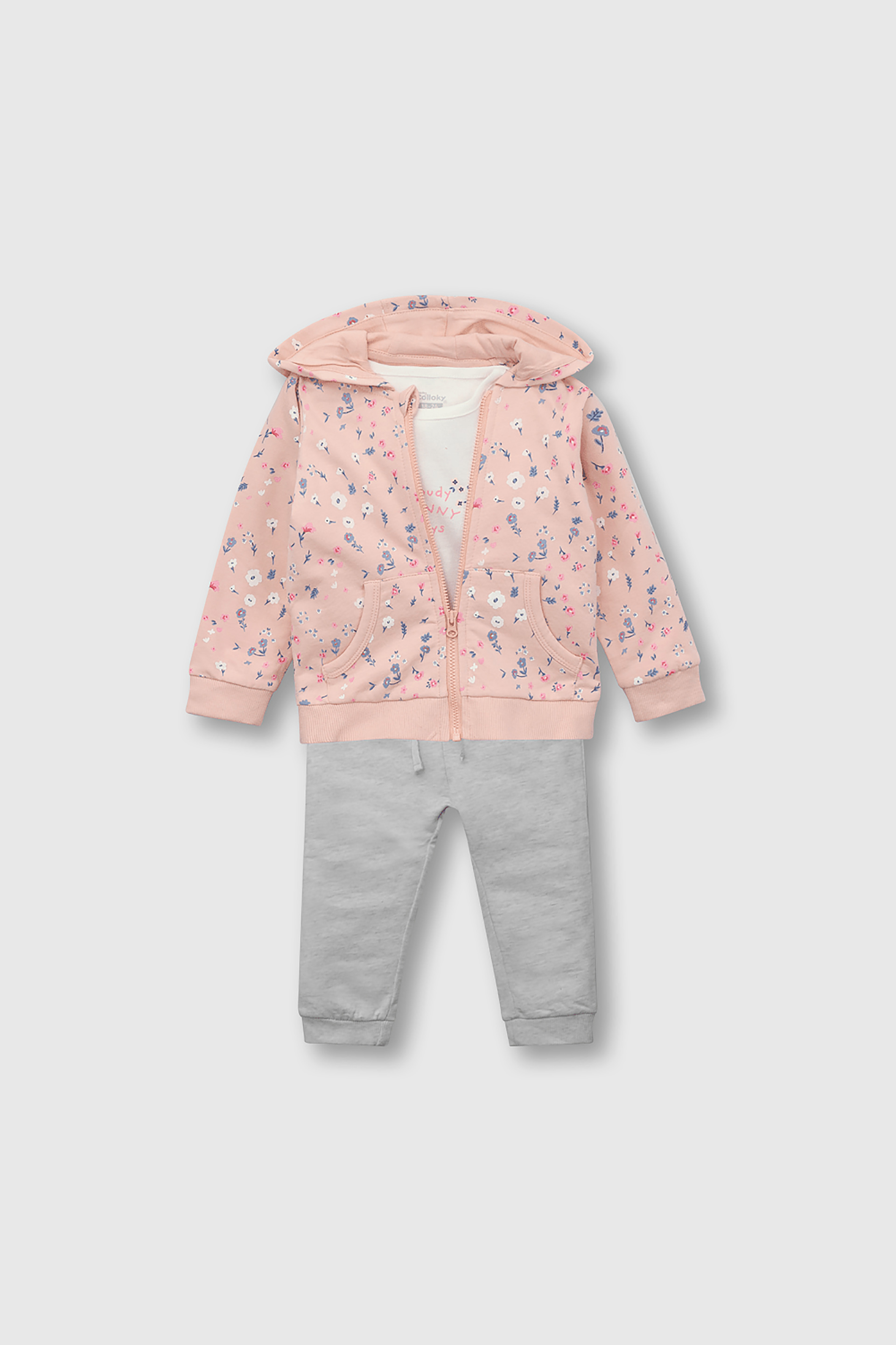 Conjunto Body para Bebé de polycotton Rosado con Estampa de Flores-0