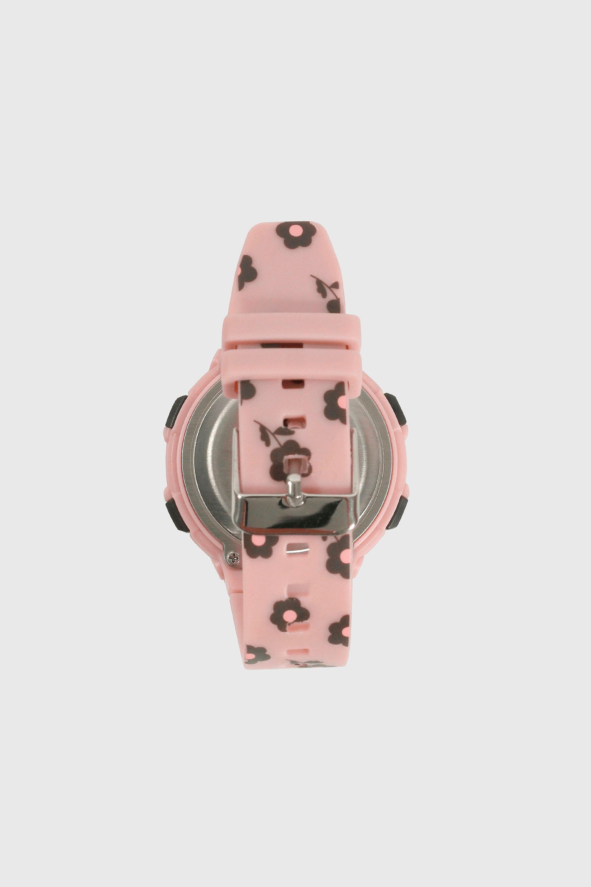 Reloj Digital con Flores Rosado-2