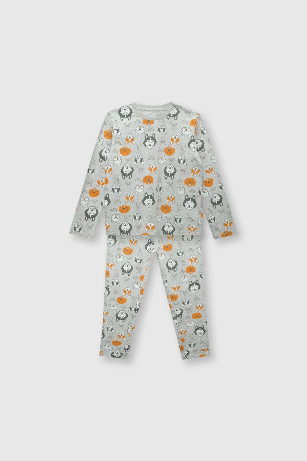 Pijama de niño de algodón gris melange (2 a 12 años)-0
