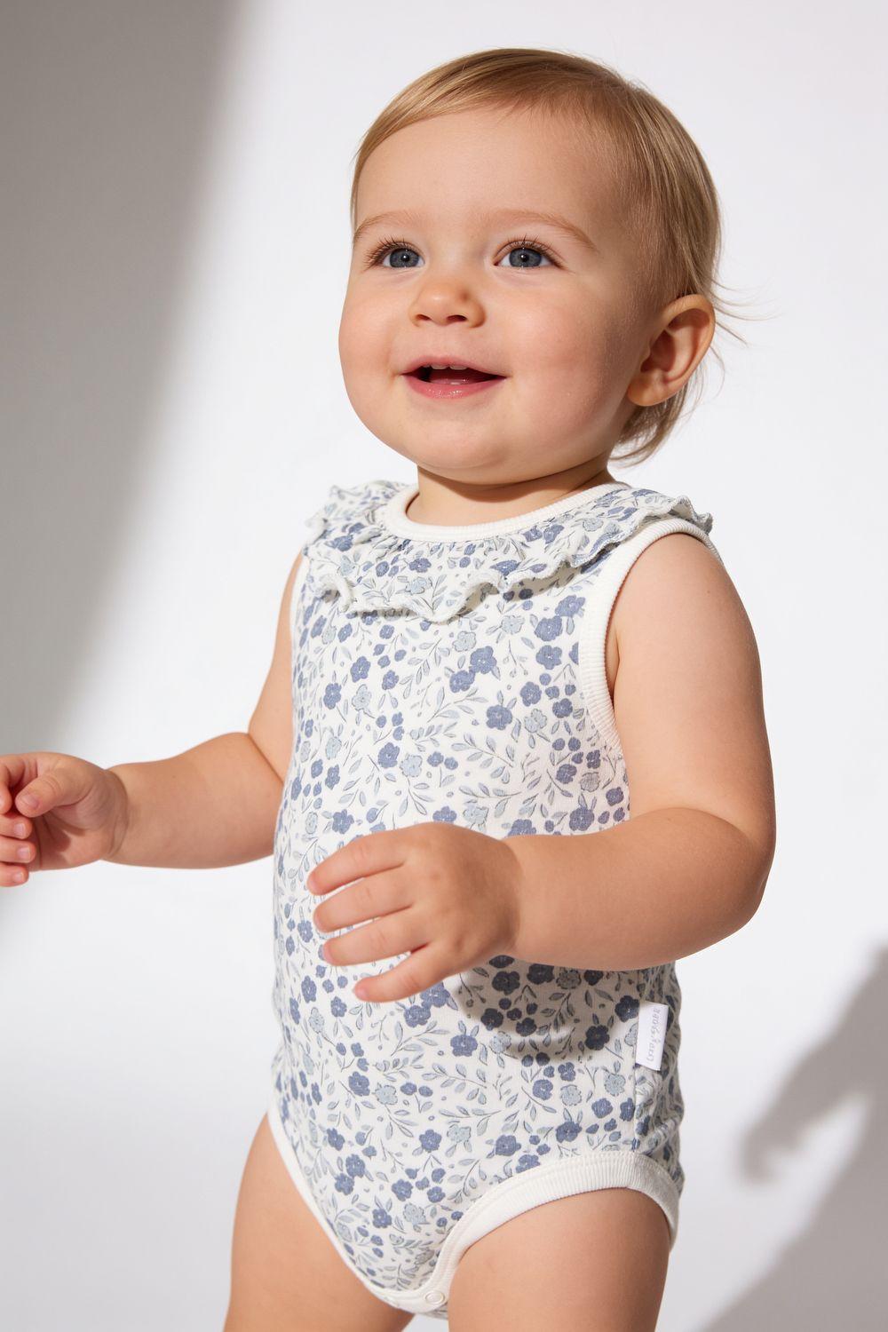 Set Body Flores Rib Celeste Niña 0-3M a 11/2-2A Colloky-1