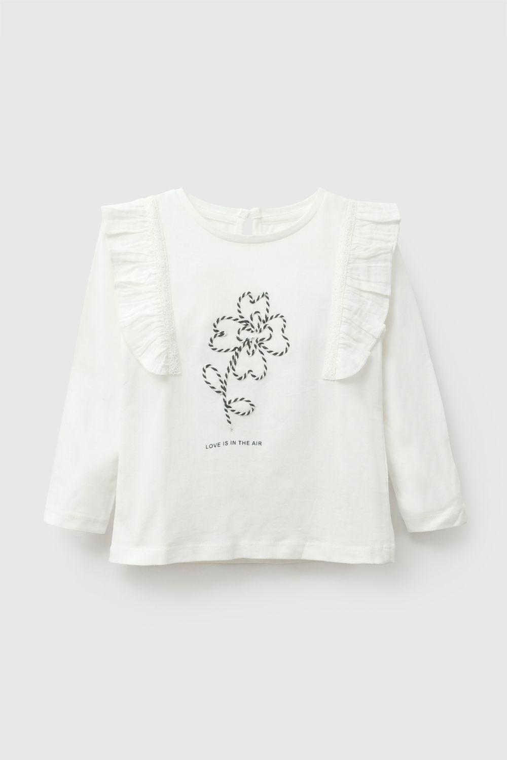 Polera manga larga vuelos niña blanco 6-9M a 4-5A-0