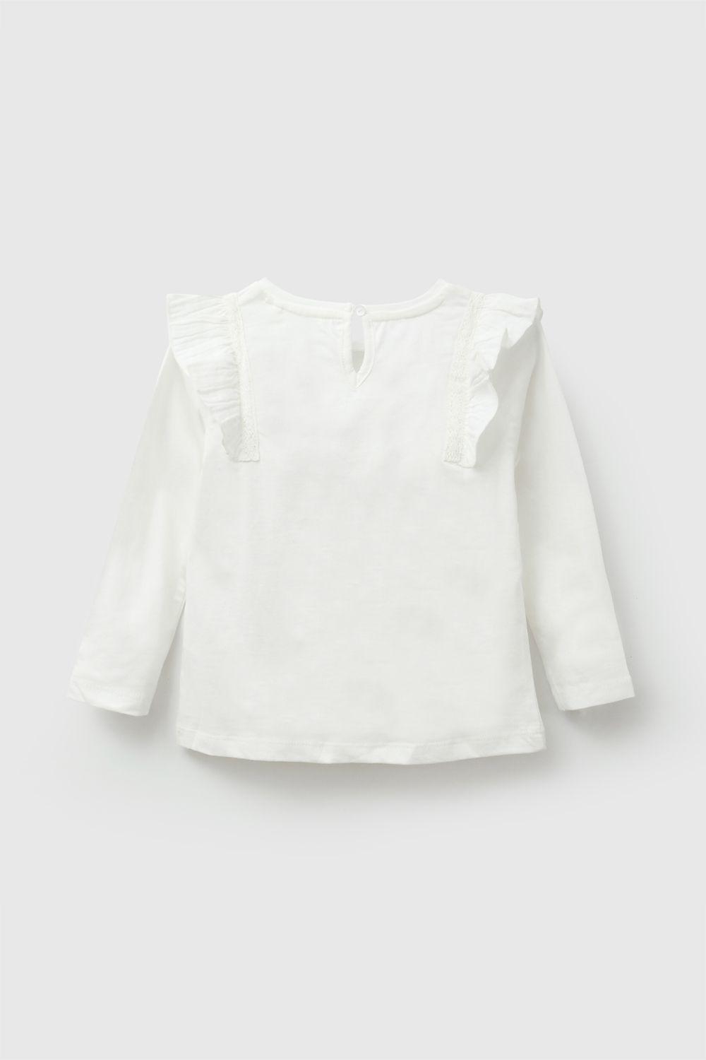 Polera manga larga vuelos niña blanco 6-9M a 4-5A-1