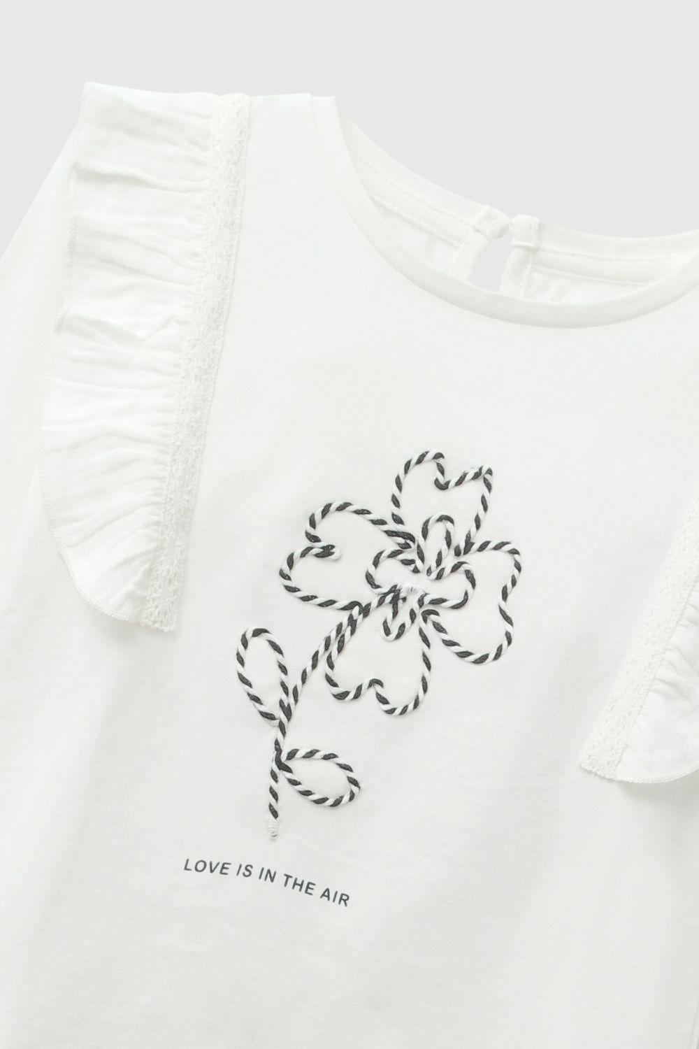 Polera manga larga vuelos niña blanco 6-9M a 4-5A-2