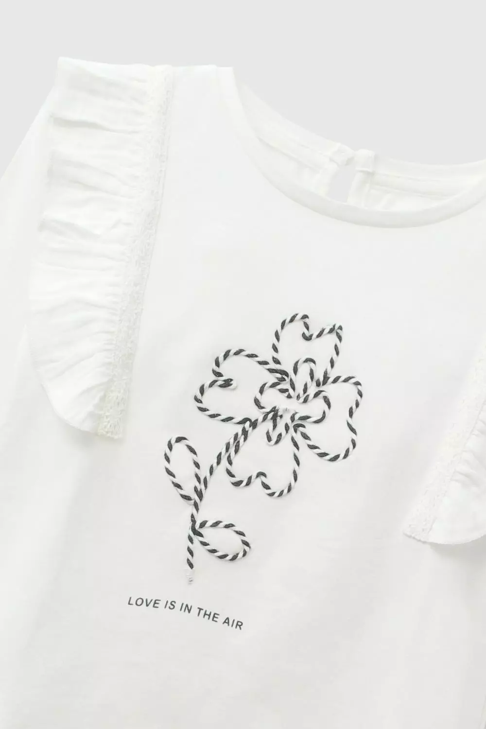 Polera manga larga vuelos niña blanco 6-9M a 4-5A-3