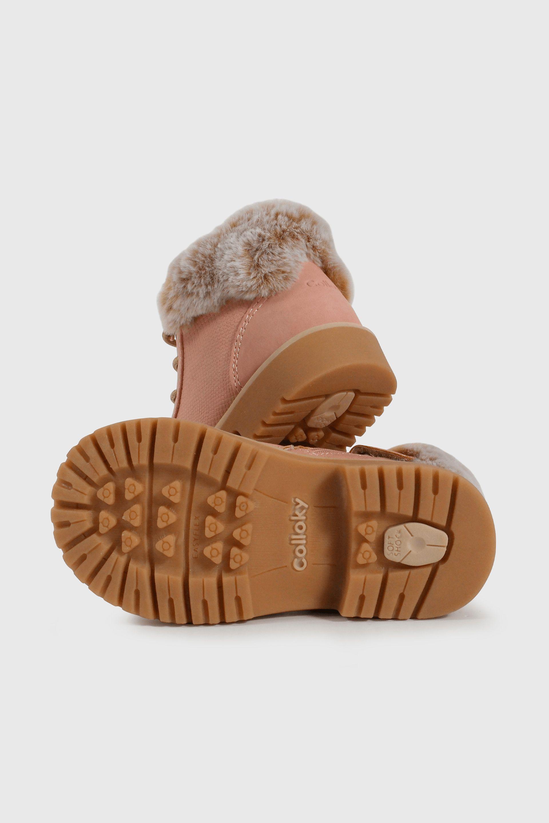 Botín Caminante Caña Media Rosado con Cordón de Niña-2