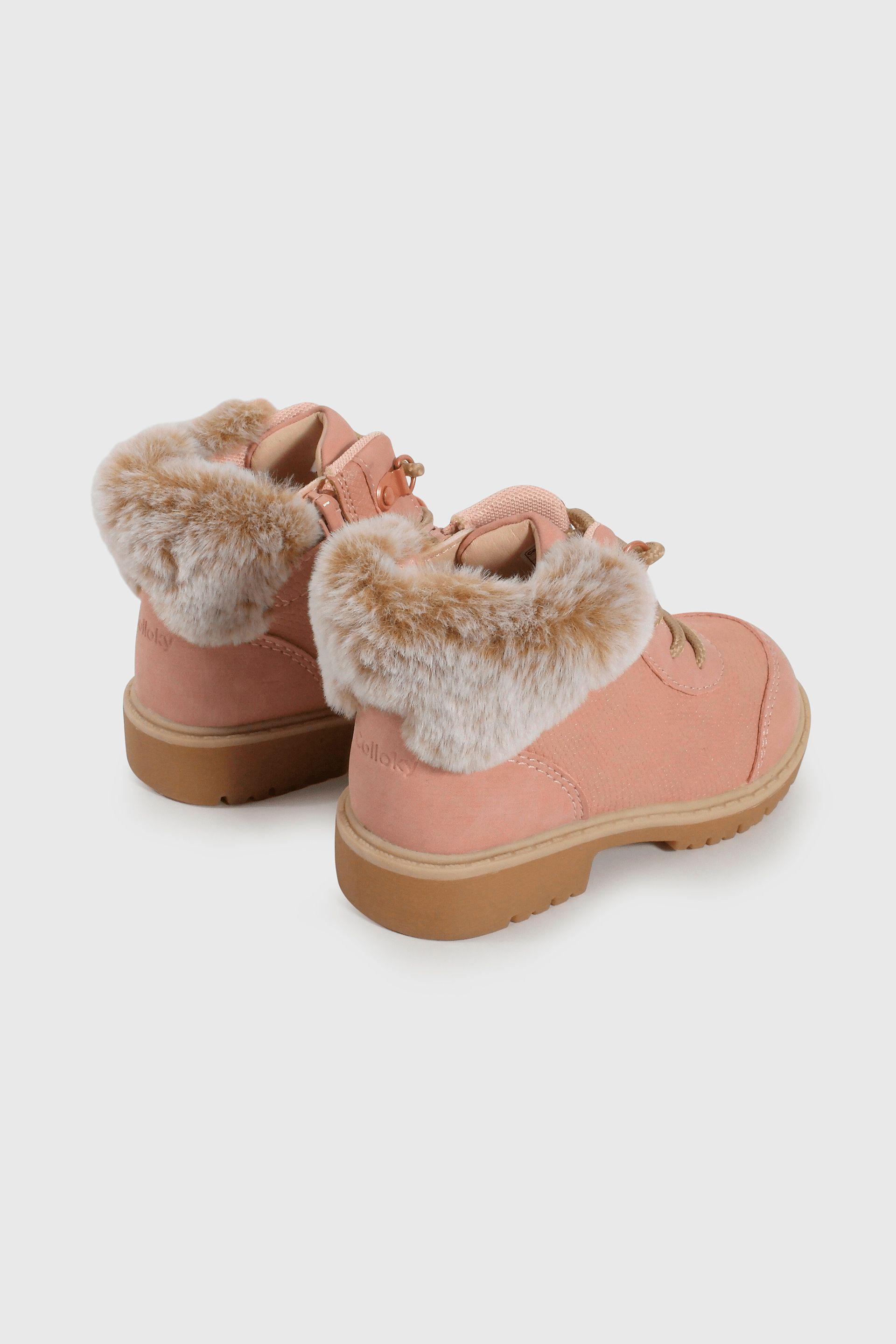 Botín Caminante Caña Media Rosado con Cordón de Niña-4