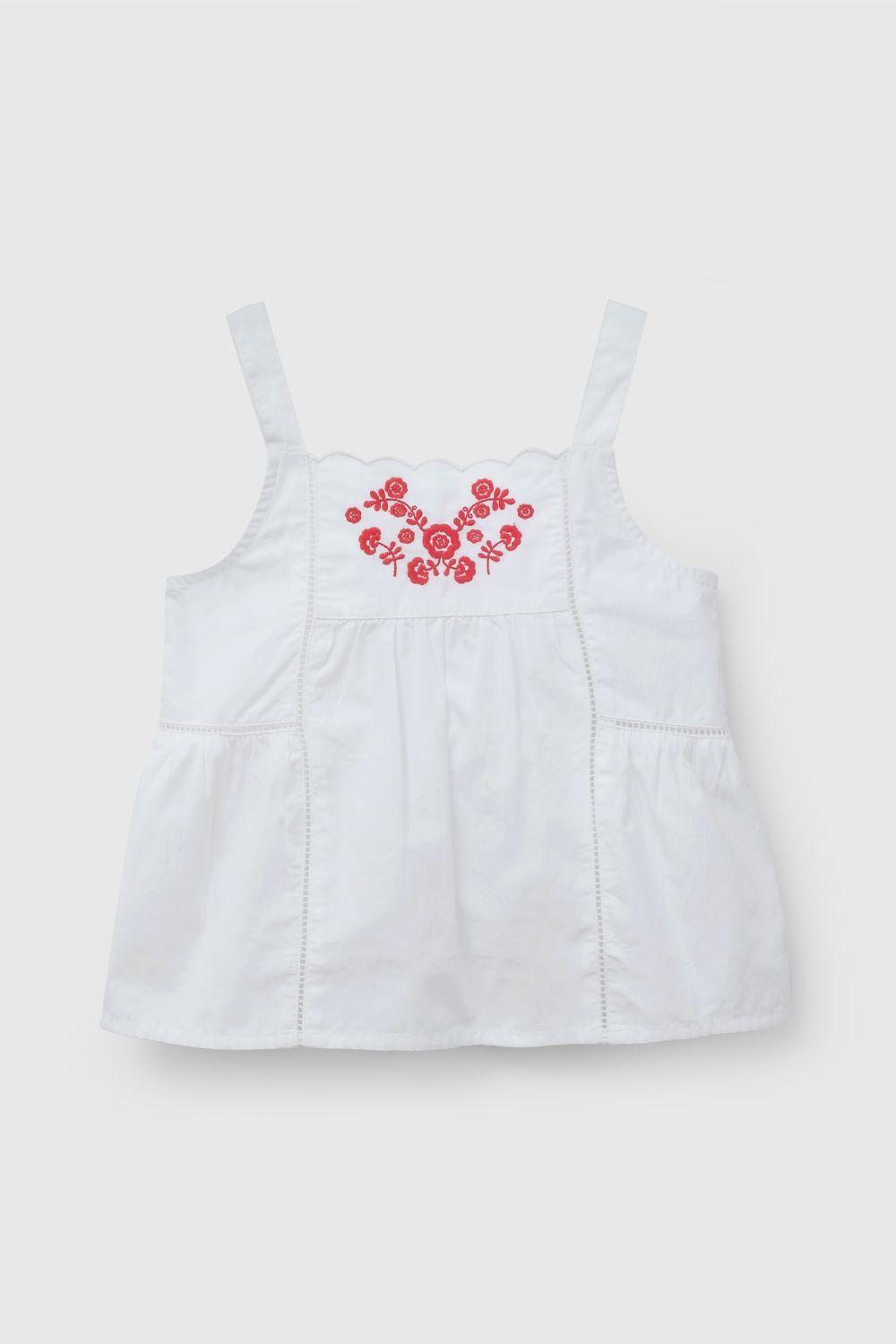 Blusa Flores Blanca Bordada De Niña BLVL1209V26-0