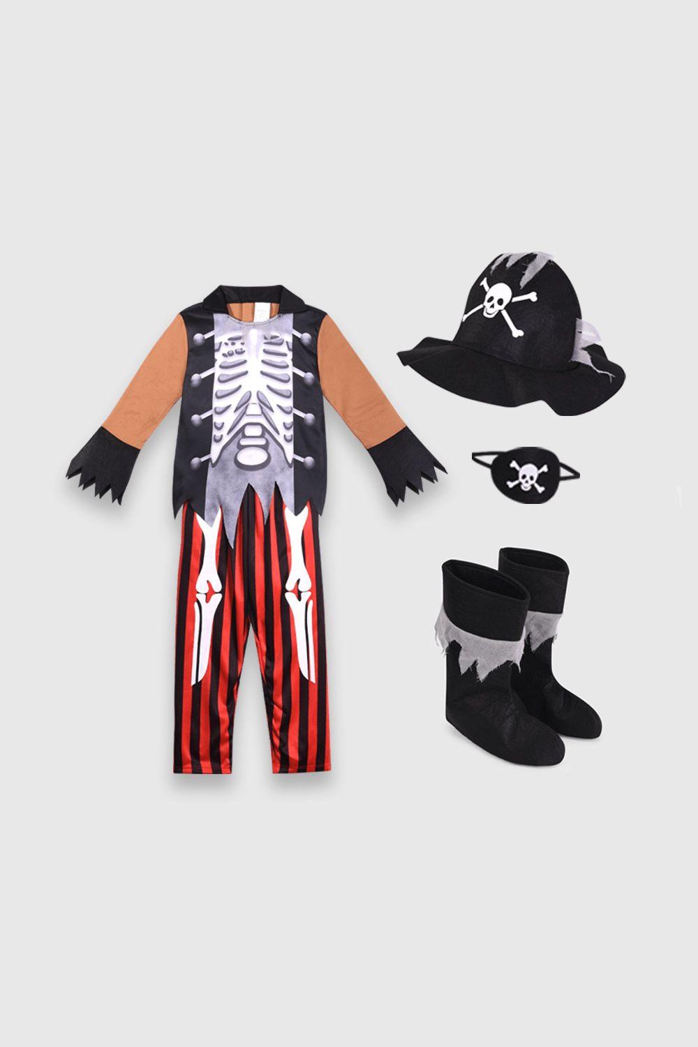 Disfraz de niño esqueleto de pirata negro (3 a 12 años)-0