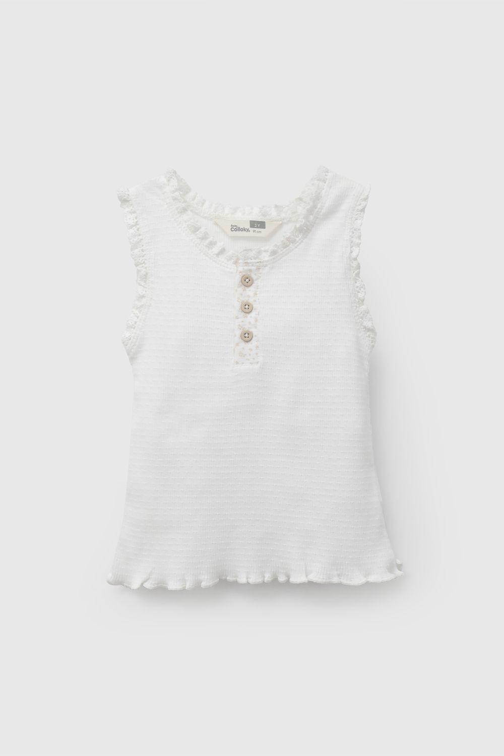 Polera Blanca Rib De Niña POPU1209V26-0