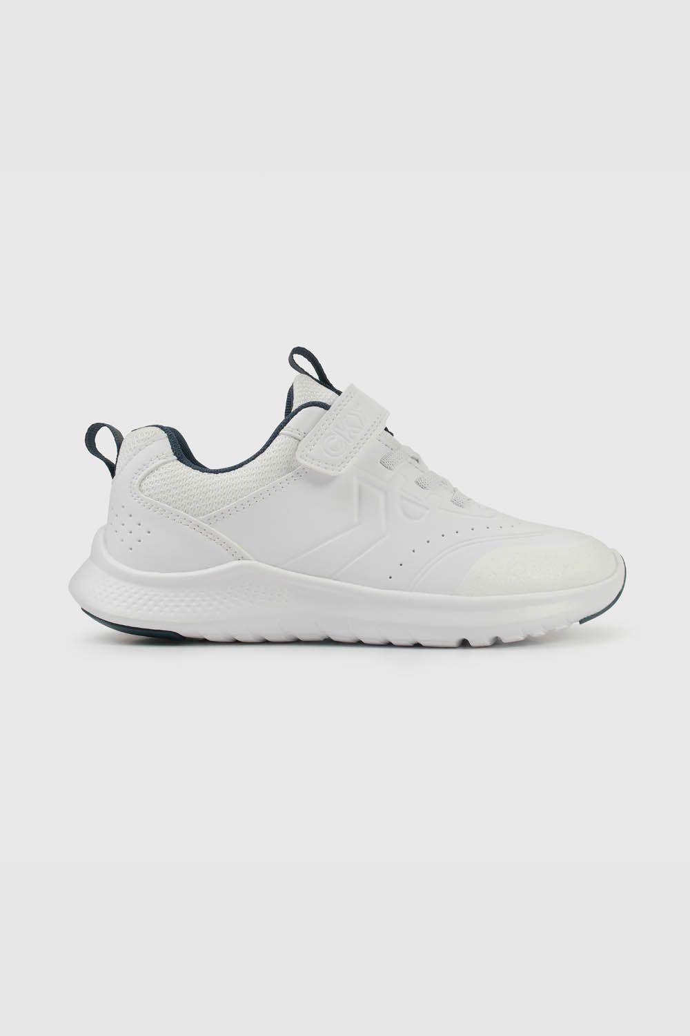 Zapatillas Colloky Escolar Blanca con Velcro y Detalles Azules Niño-1