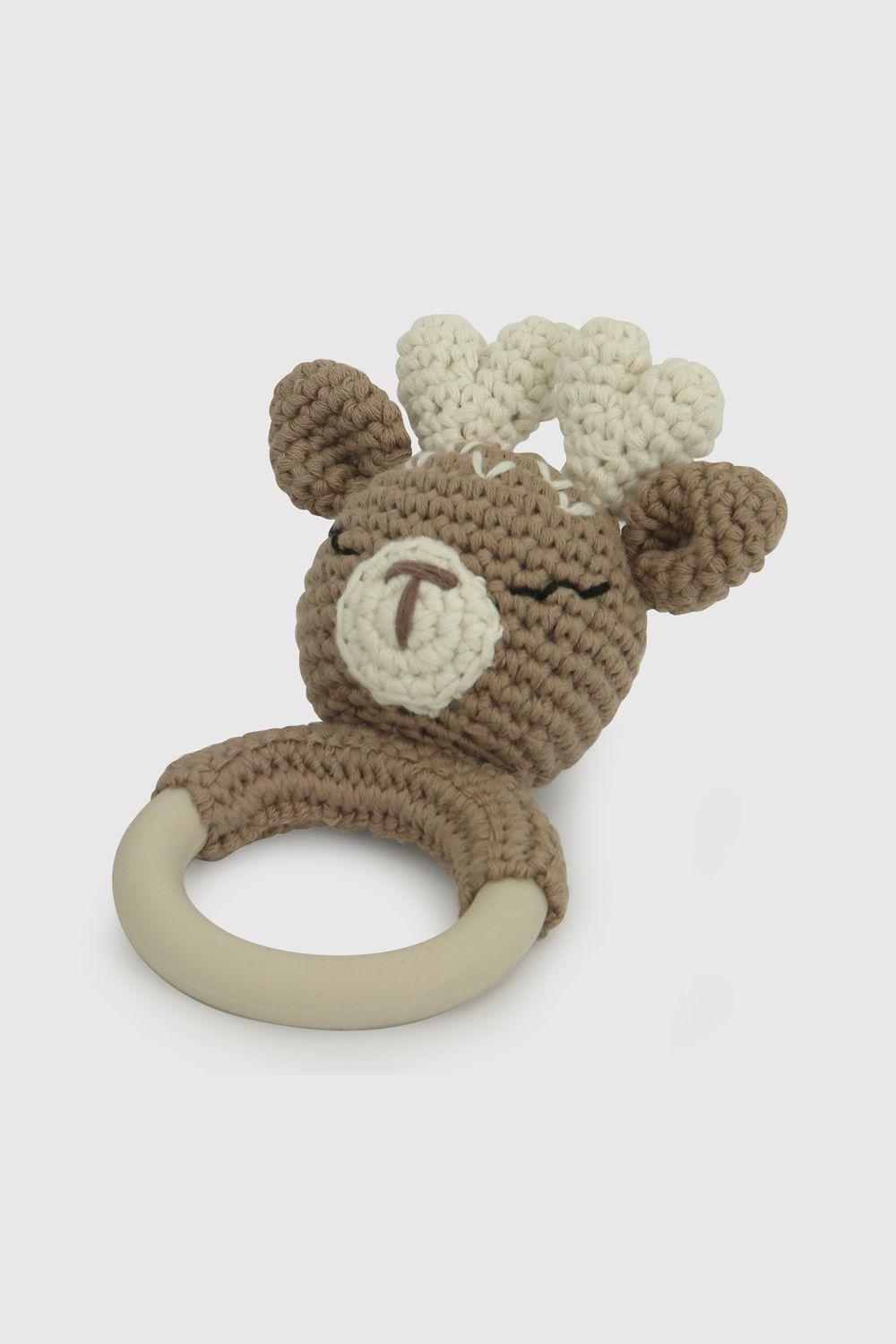 Pantufla Café Tejida Con Sonajero Reno 19090360V26-7