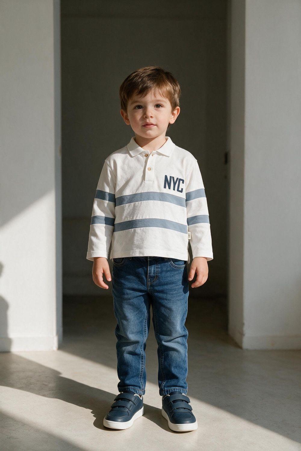 Polera polo rayas niño blanco 6-9M a 4-5A-1