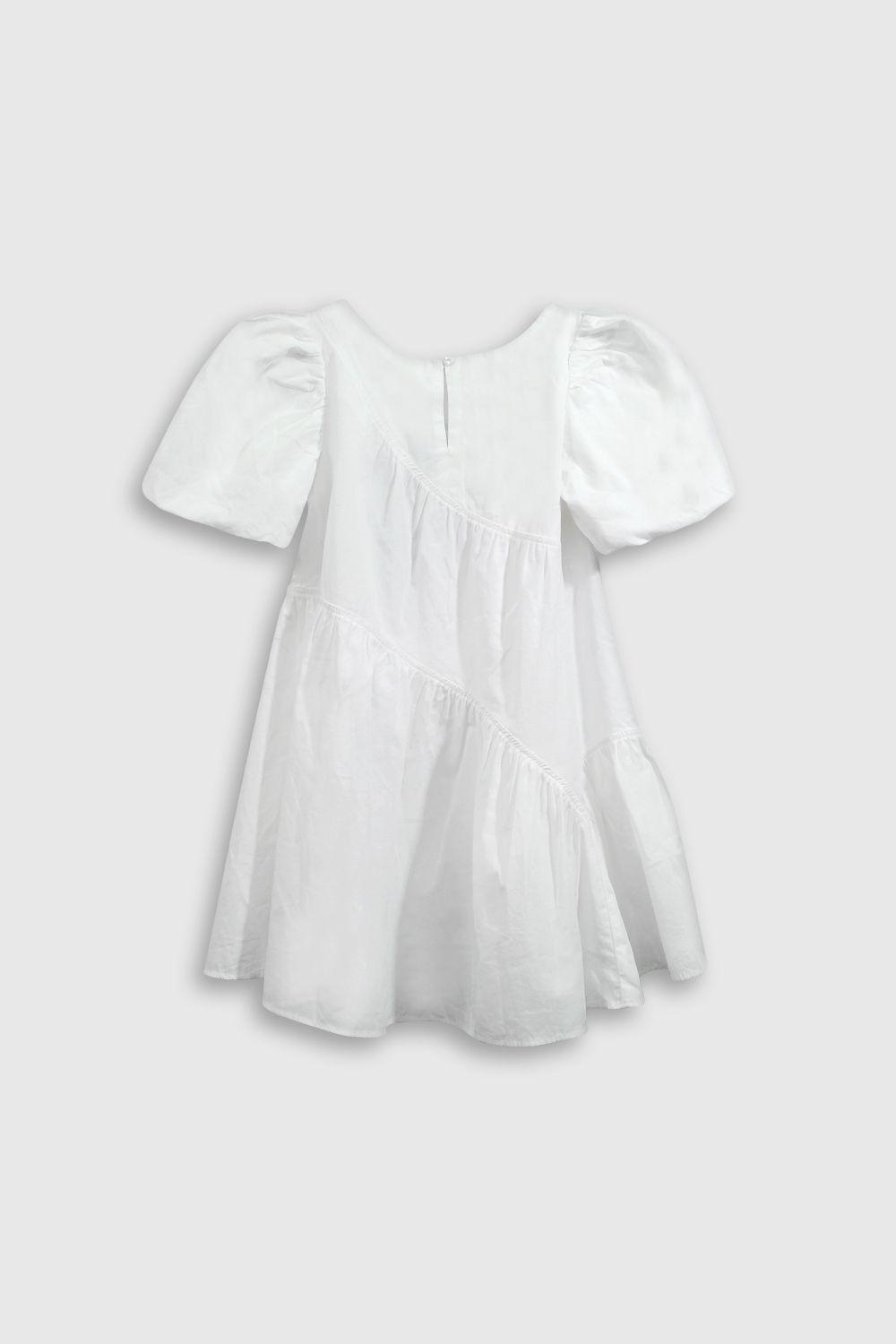 Vestido Asimétrico Popelina Blanco Mangas Globo-1