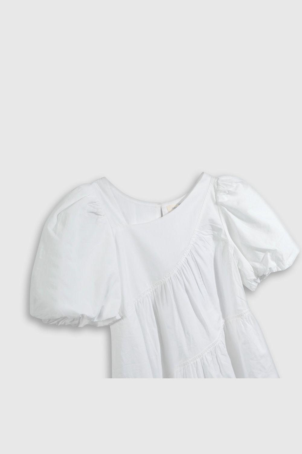 Vestido Asimétrico Popelina Blanco Mangas Globo-2