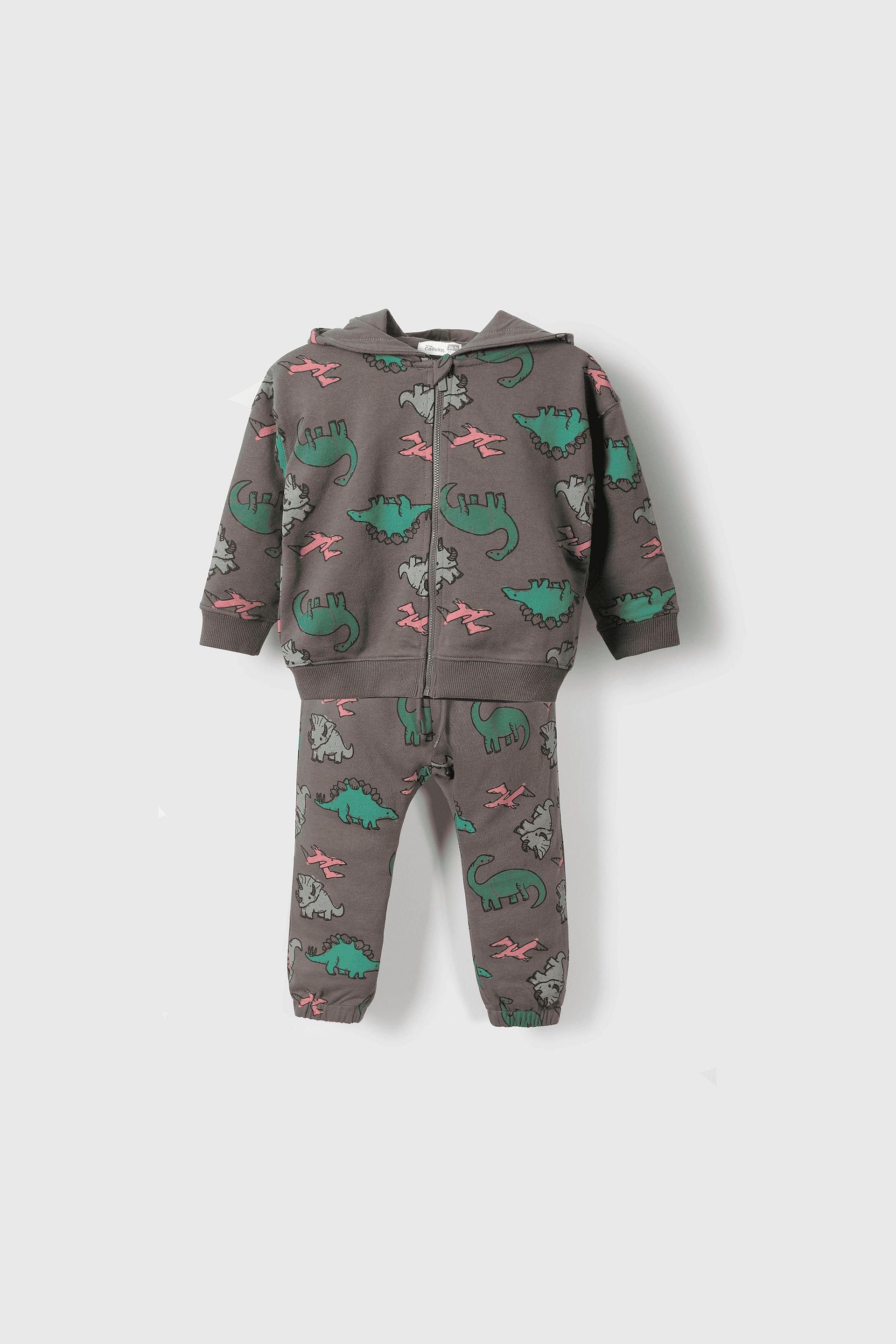 Polerón verde con dinosaurios para niños en crecimiento-3