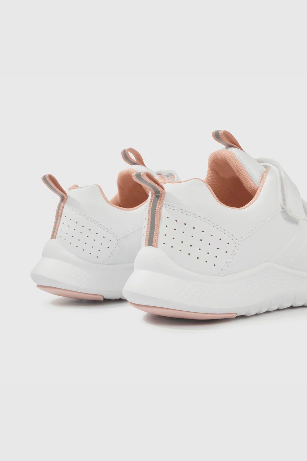 Zapatillas Colloky Escolar Blanca doble Velcro y Detalles Rosados Niña-4
