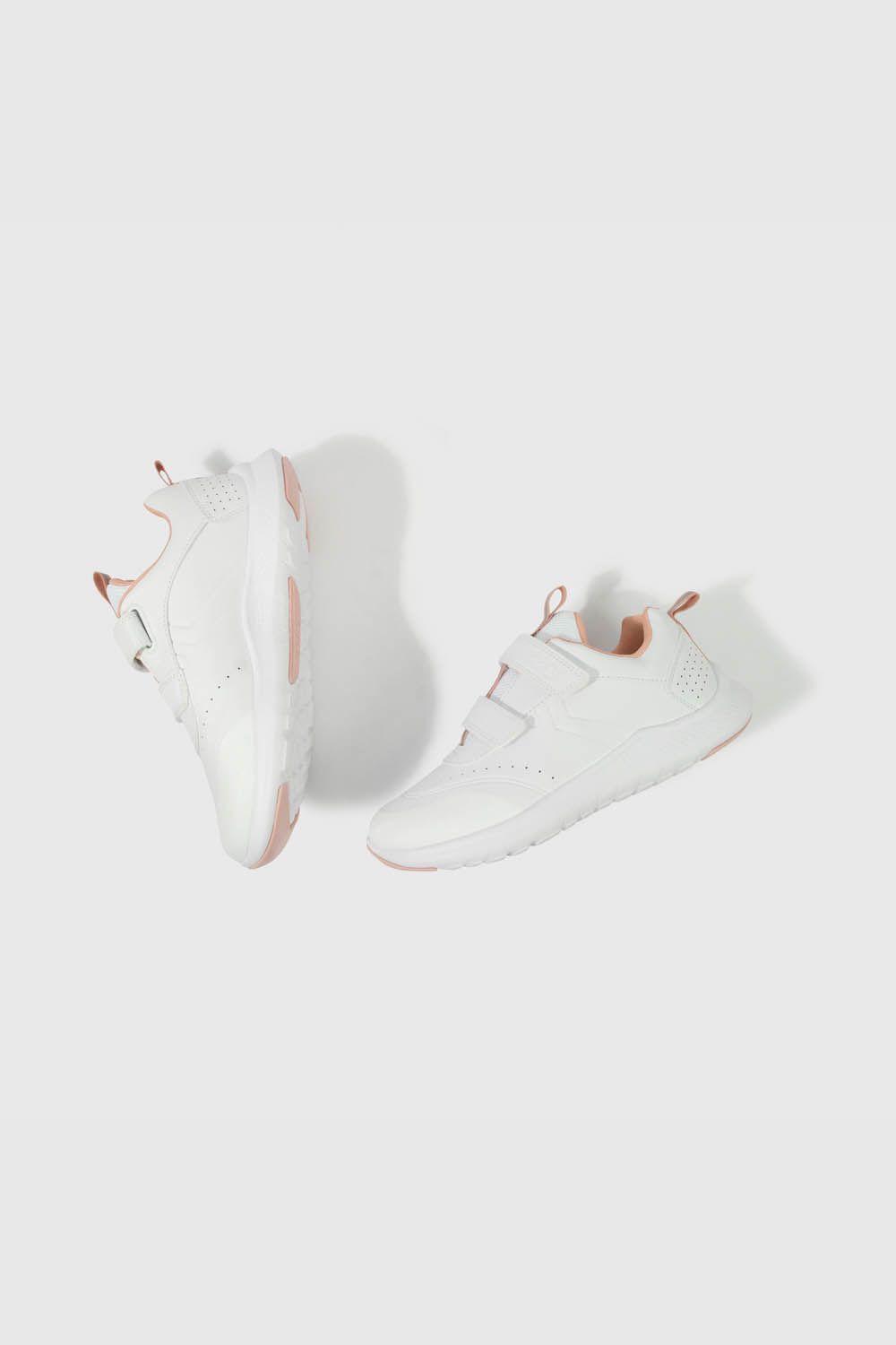Zapatillas Colloky Escolar Blanca doble Velcro y Detalles Rosados Niña-3