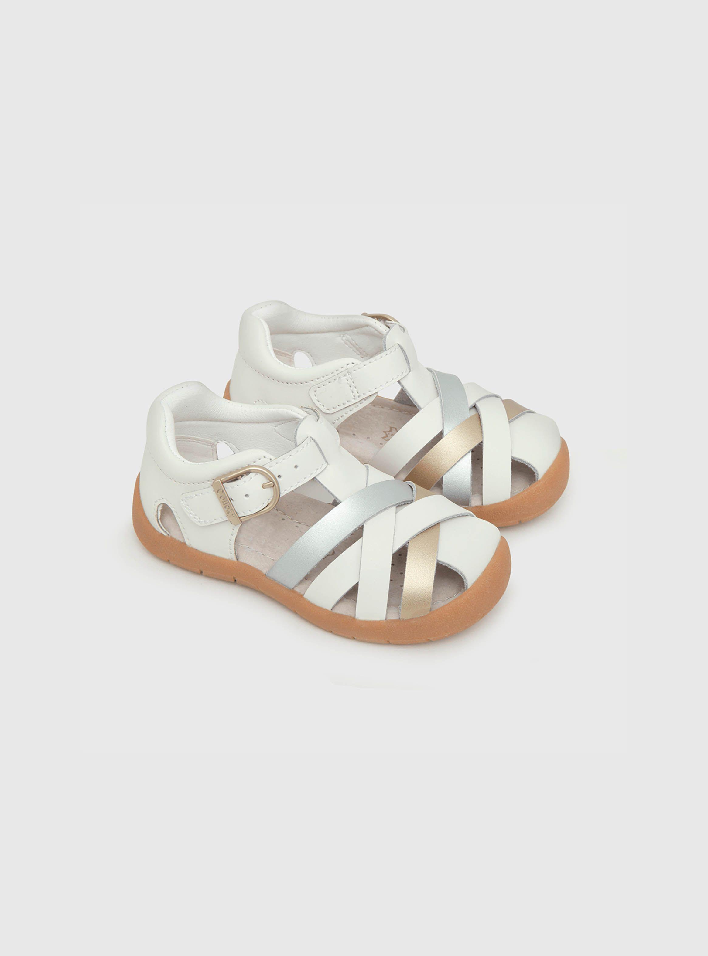 Sandalia De Niña Hebilla Cuero Blanco (21 A 27) Colloky-0