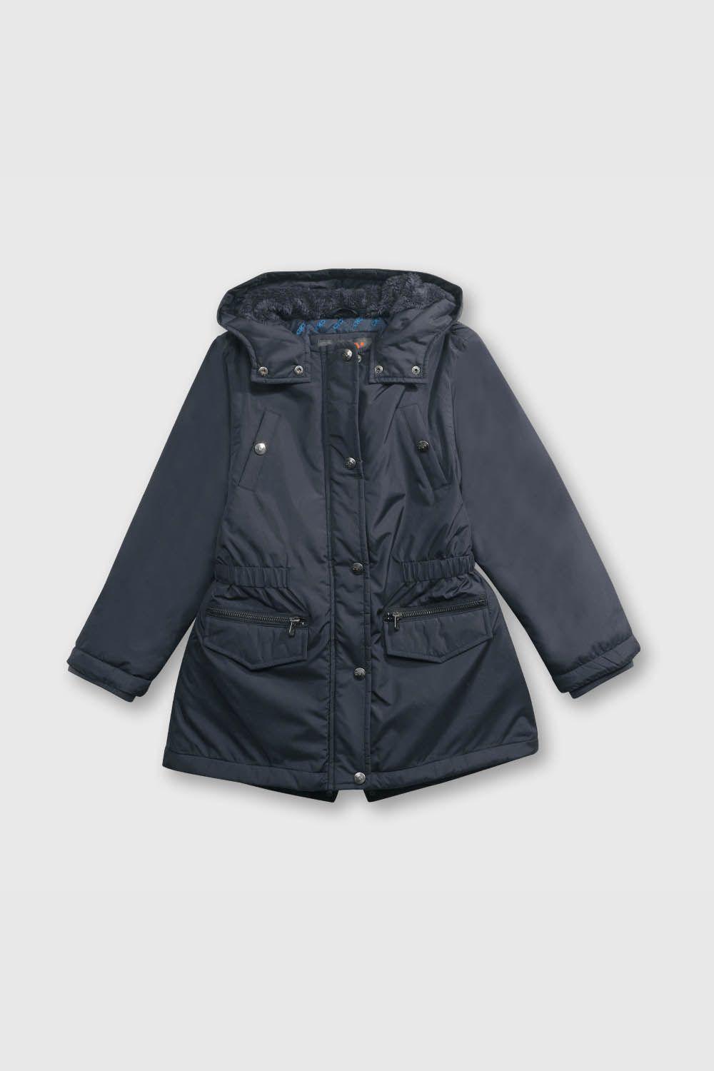 Parka Escolar Azul entallada con cintura elasticada para niña-0