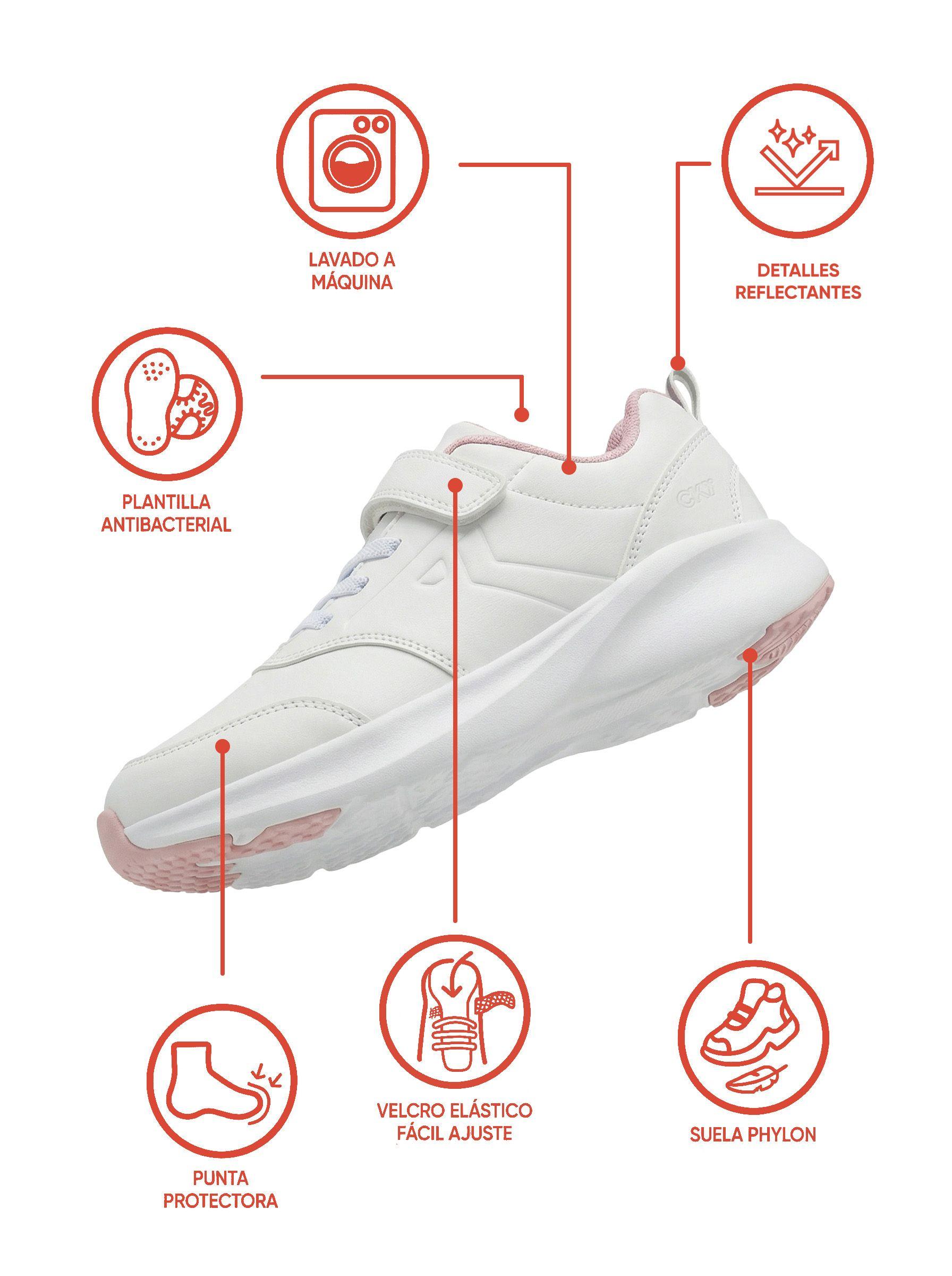 Zapato Escolar de Niña Blanco con Velcro en tallas de 23 a 29 (2 a 5 Años)-3