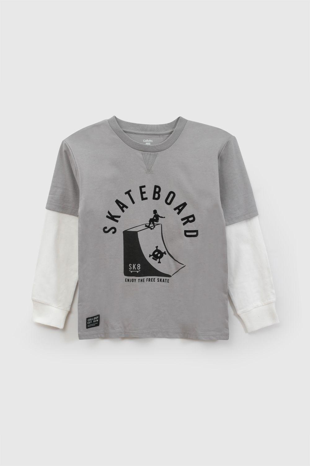 Polera manga larga skateboard niño gris 3/4A a 12/13A-0