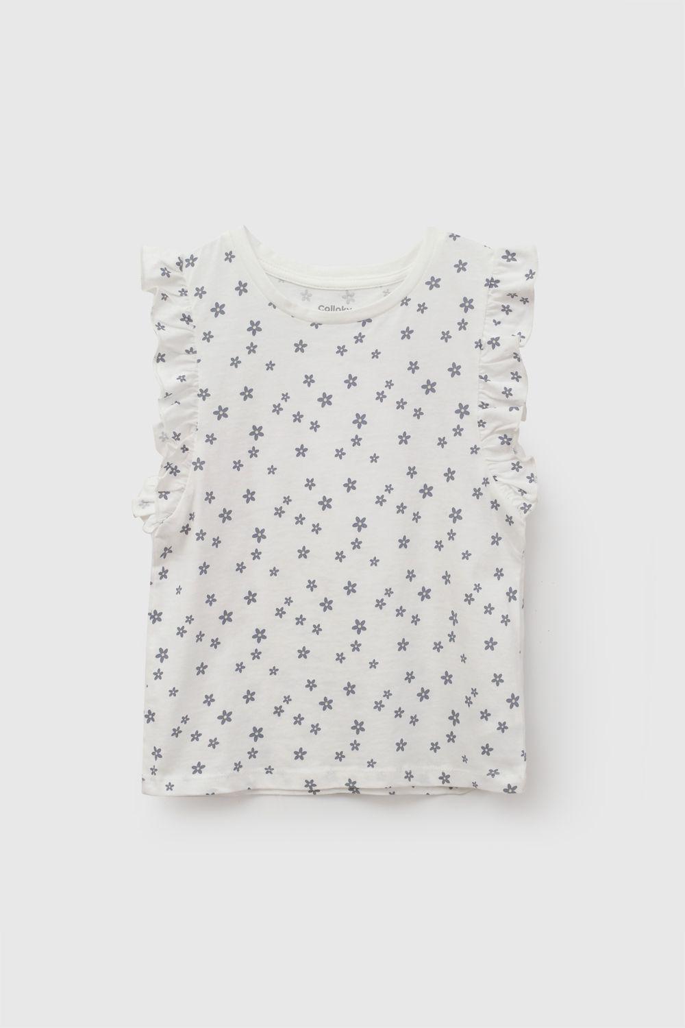 Polera manga corta jersey flores niña blanco 3-4A a 12-13A-0