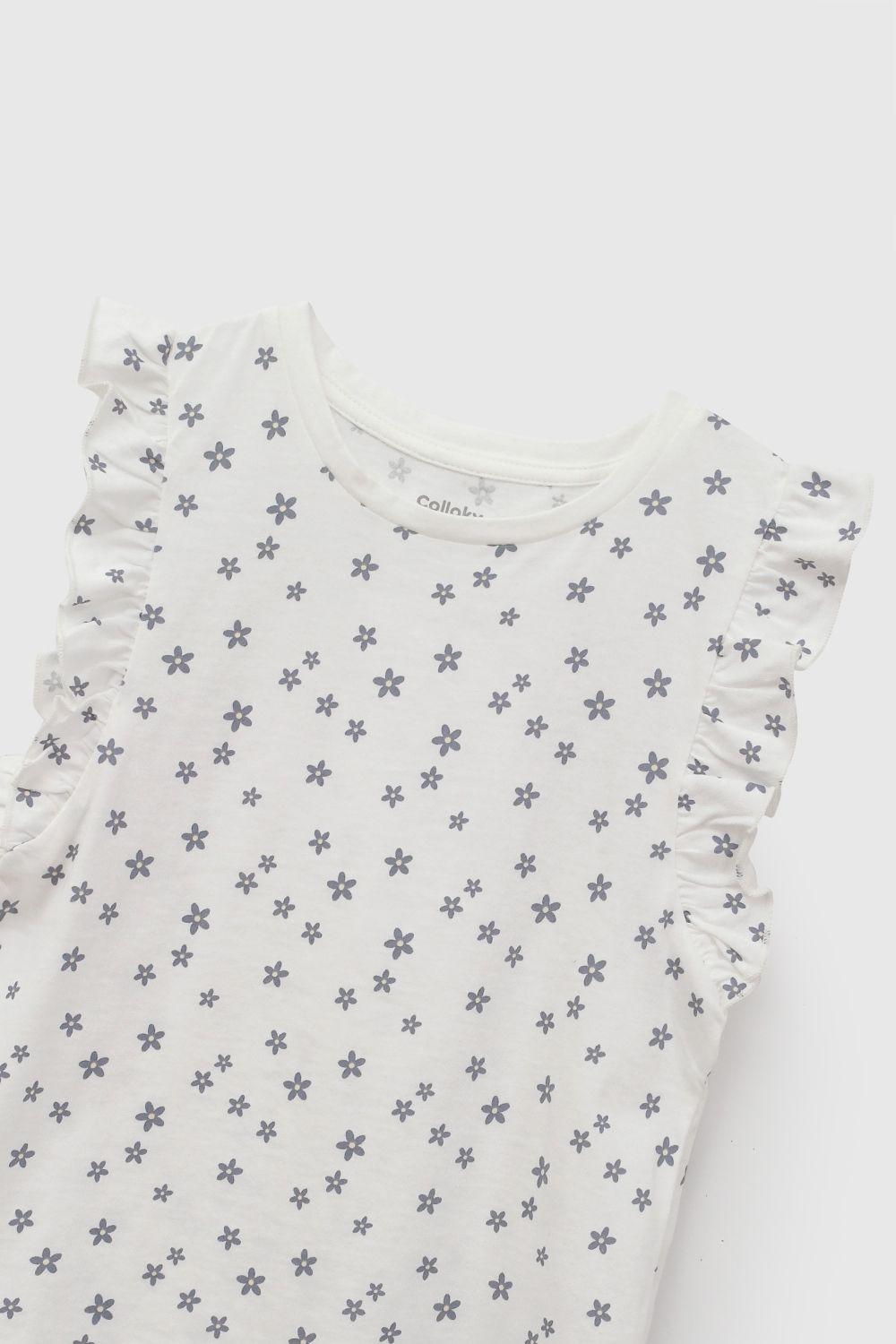 Polera manga corta jersey flores niña blanco 3-4A a 12-13A-3