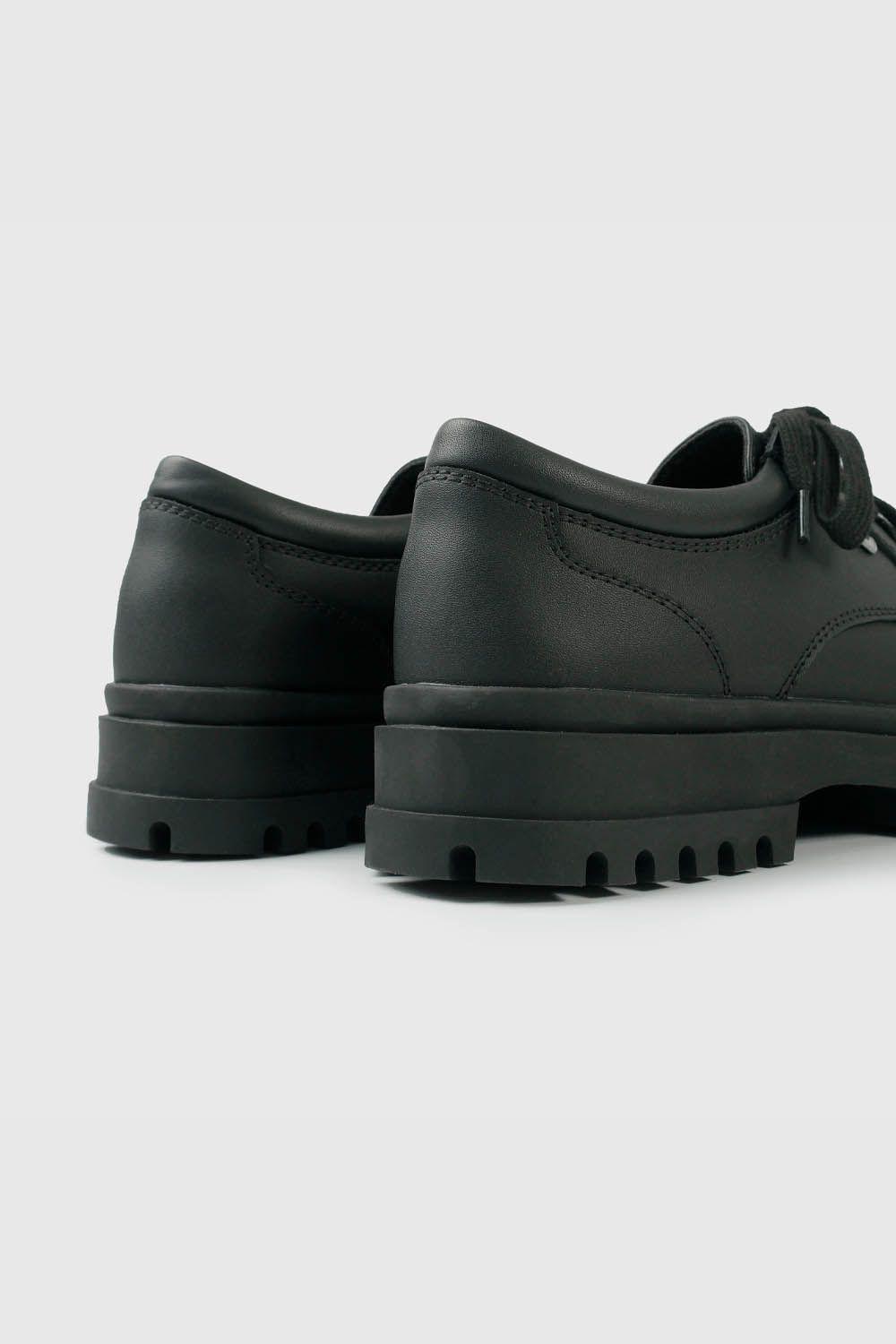 Zapato Escolar Negro de Cuero con Plataforma y Cordones Niña-4