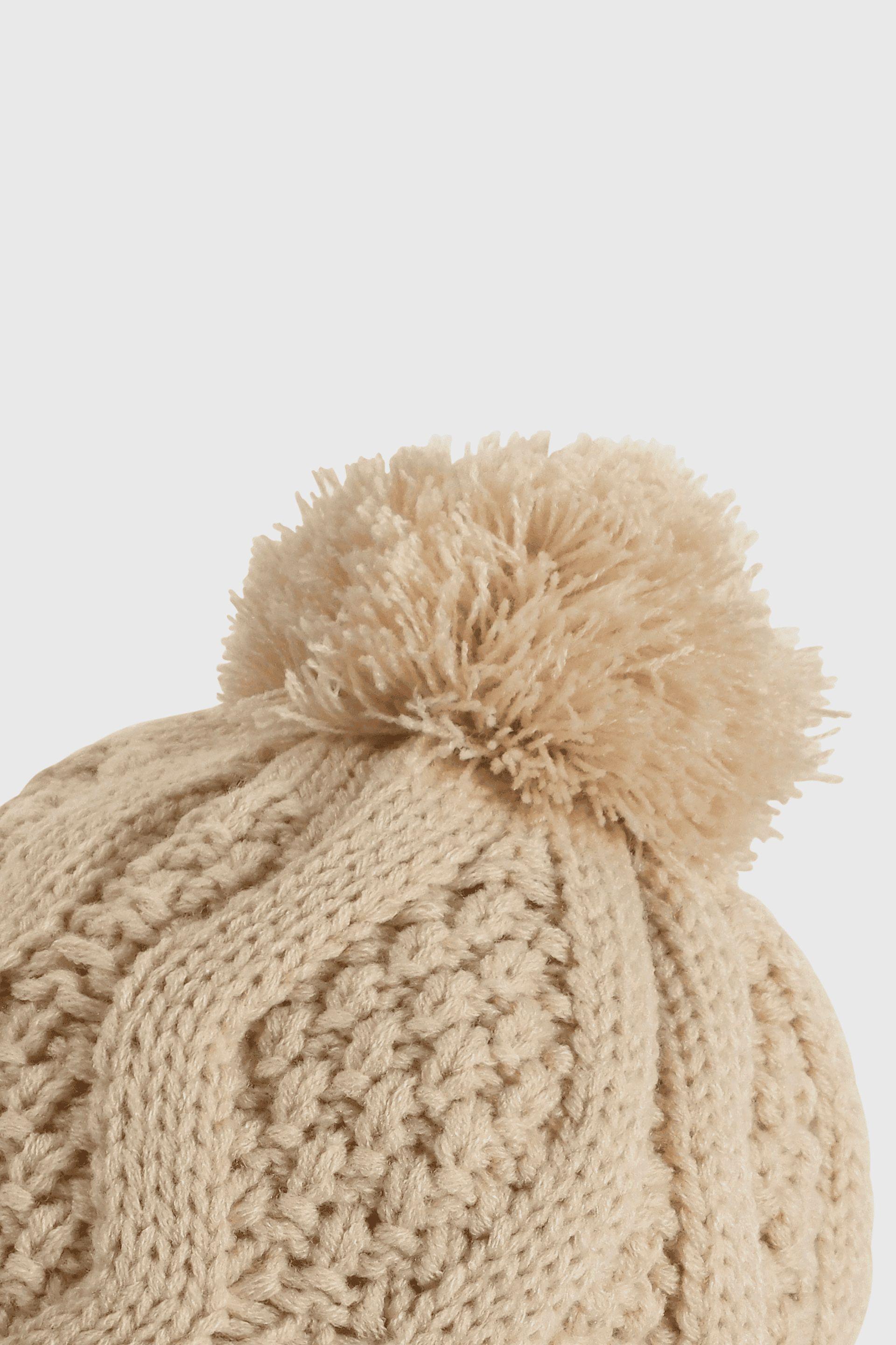 Gorro Tejido Trenzado con Forro Beige-1