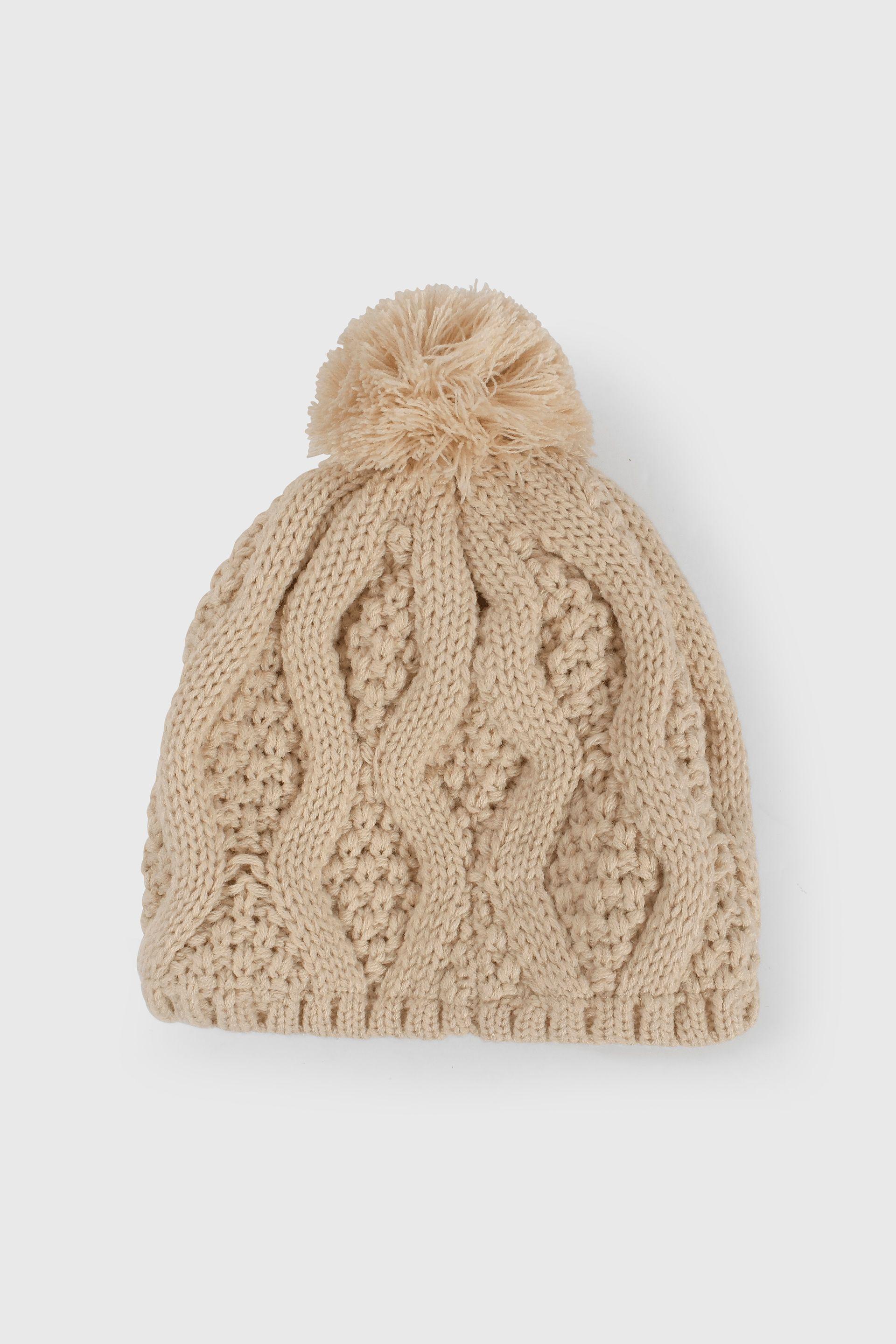 Gorro Tejido Trenzado con Forro Beige-3
