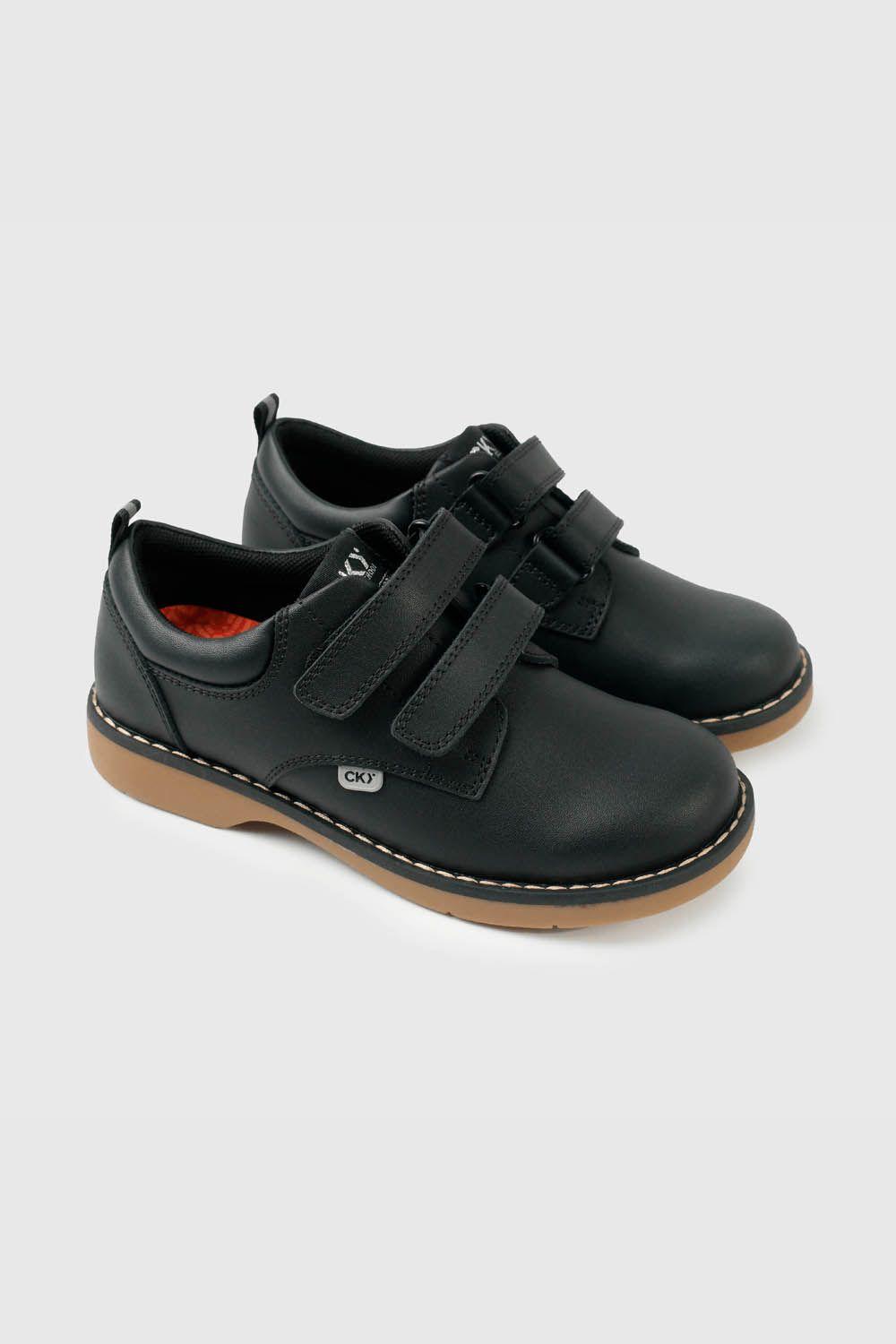 Zapato Escolar Negro de Cuero Doble Velcro 7175-0