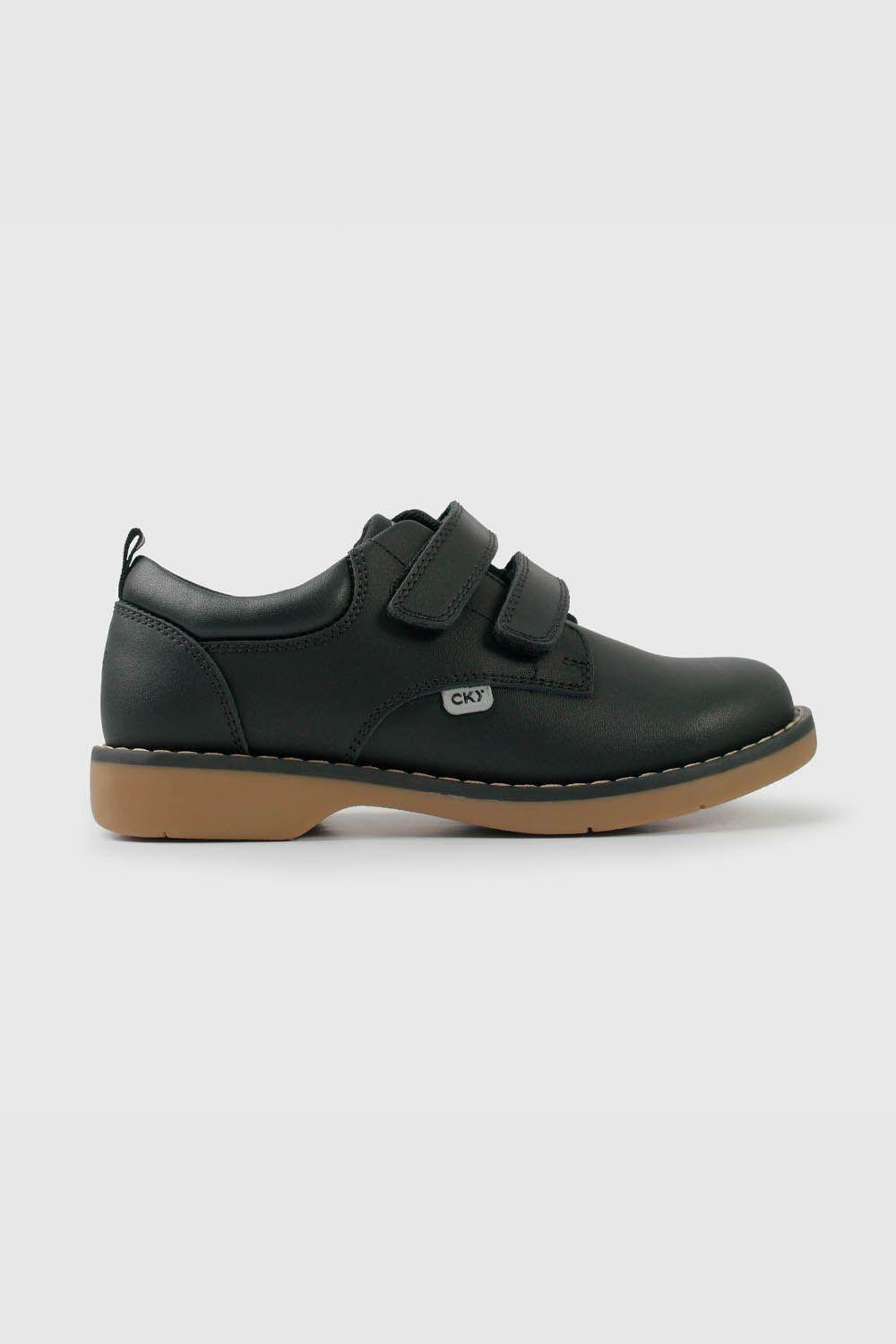 Zapato Escolar Negro de Cuero Doble Velcro 7175-1