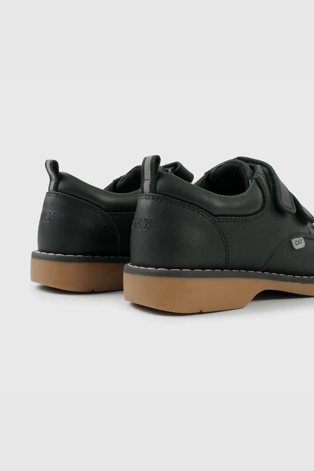 Zapato Escolar Negro de Cuero Doble Velcro 7175-4