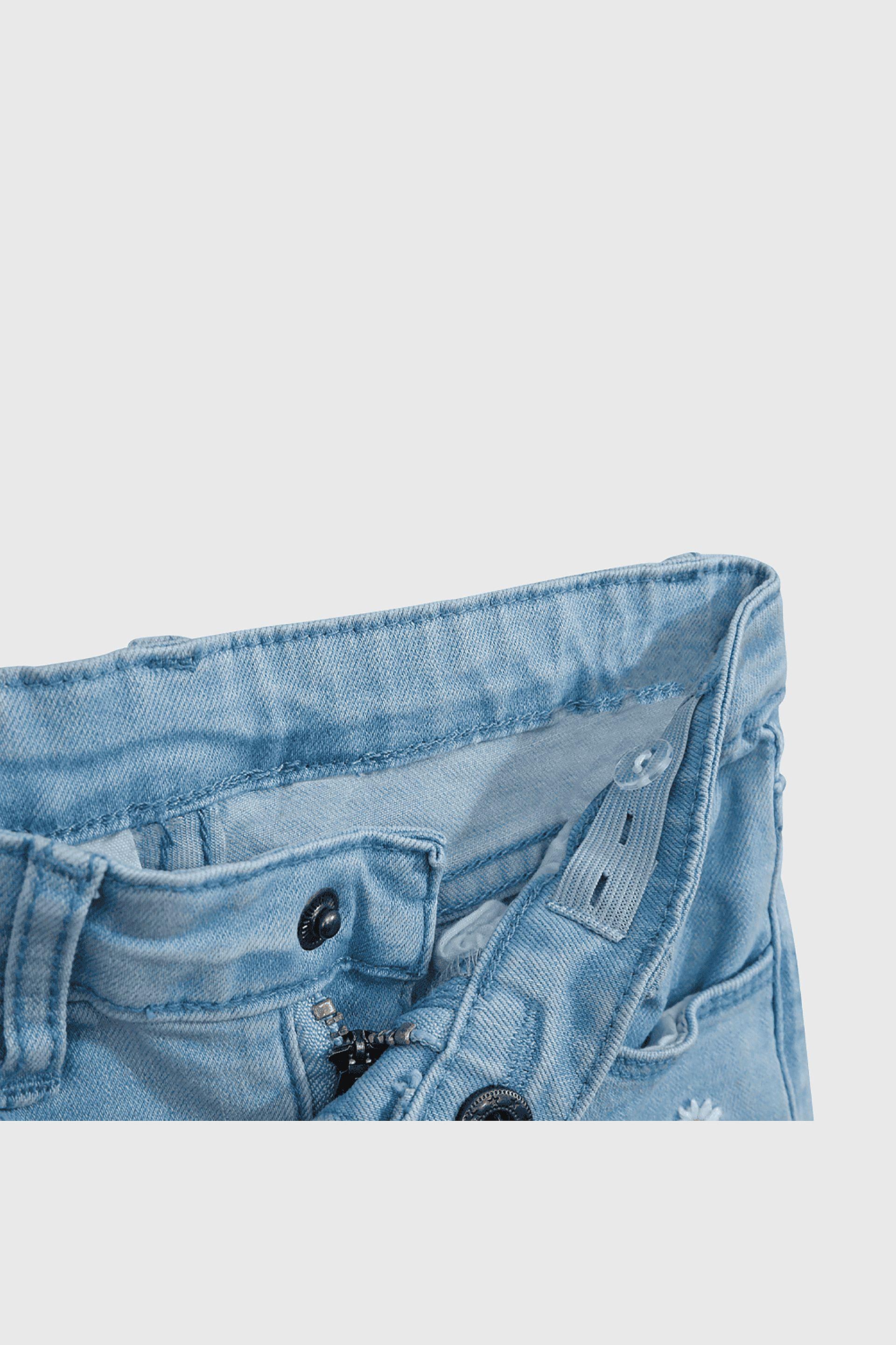 Jeans Elasticado Denim Celeste con Flores para bebé de 3/6 a 36 meses-2