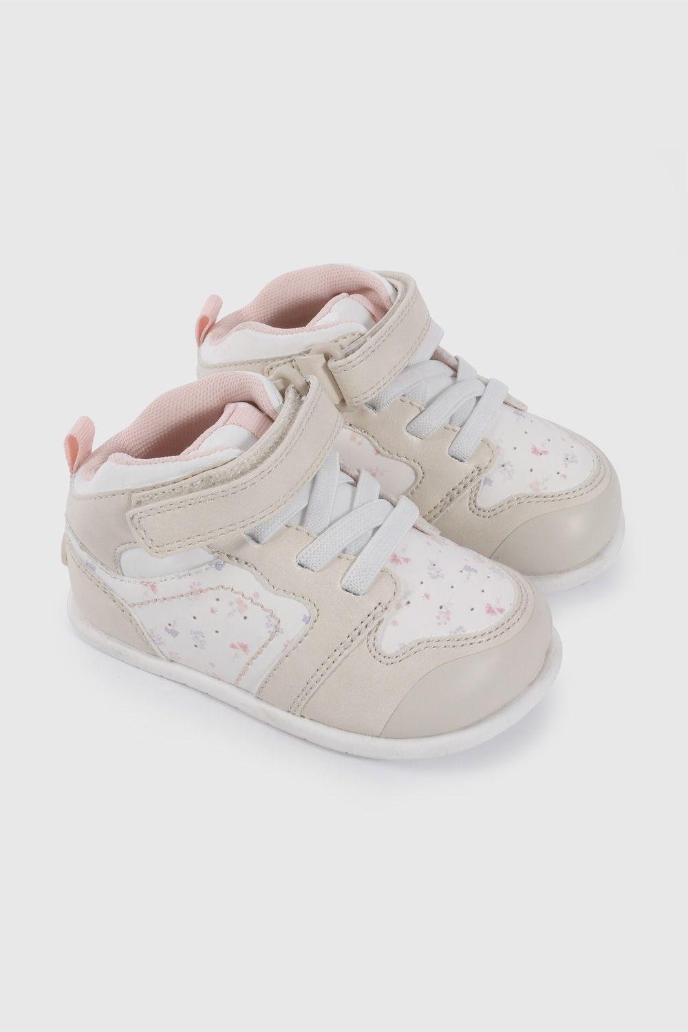 Zapatilla Urbana Beige Con Flores Caña Media  37000298V26-0