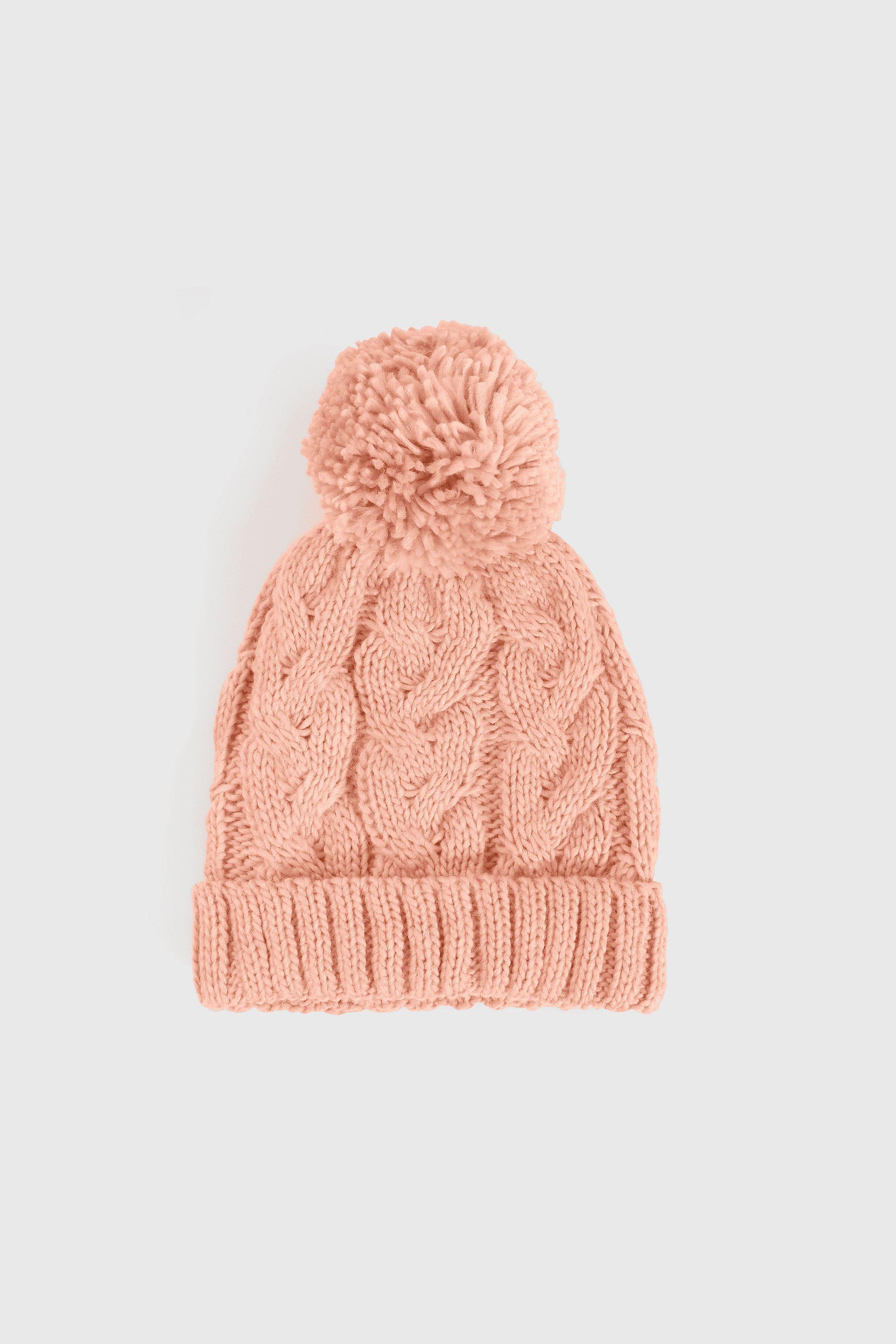 Gorro Trenzado con Forro Rosado para Niña de Lana Talla 3/6M a 12/24M-2