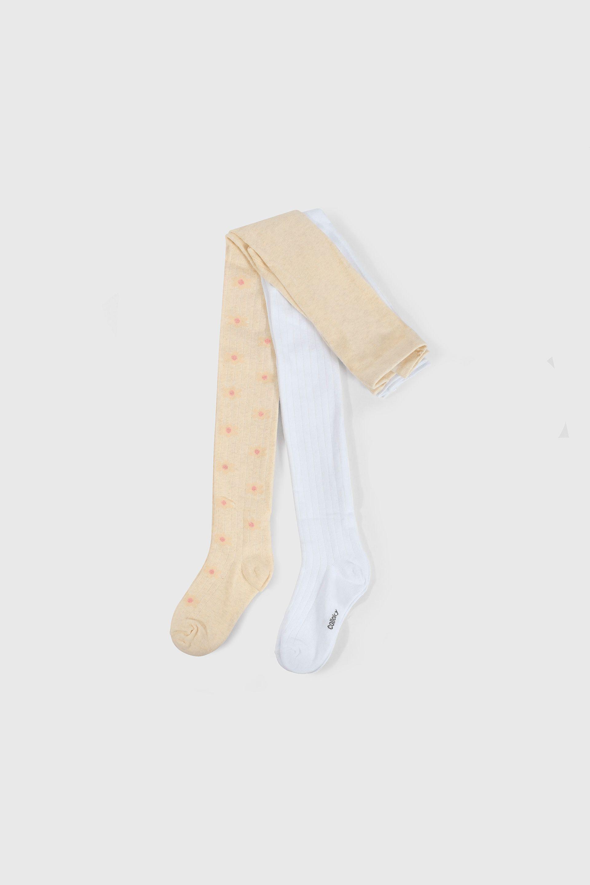 Pack 2 Pantys Flores y Rib Gris y Blanco-2