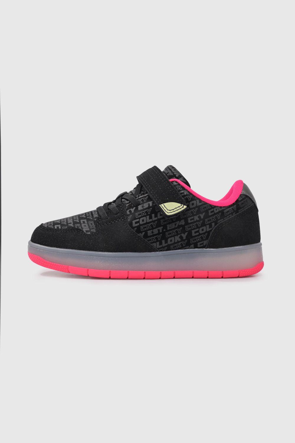 Zapatilla niña velcro elástico glow negro (28 a 38)-2