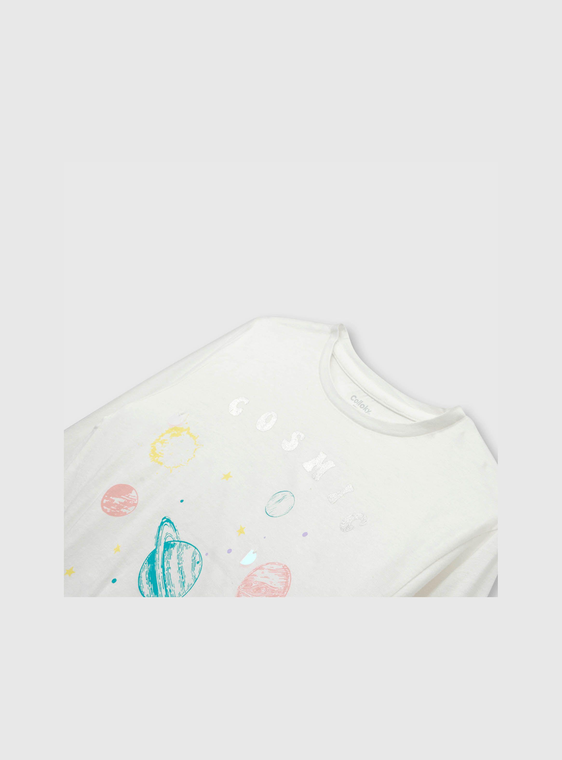 Polera De Niña Planetas Blanco (2 A 12 Años) Colloky-2