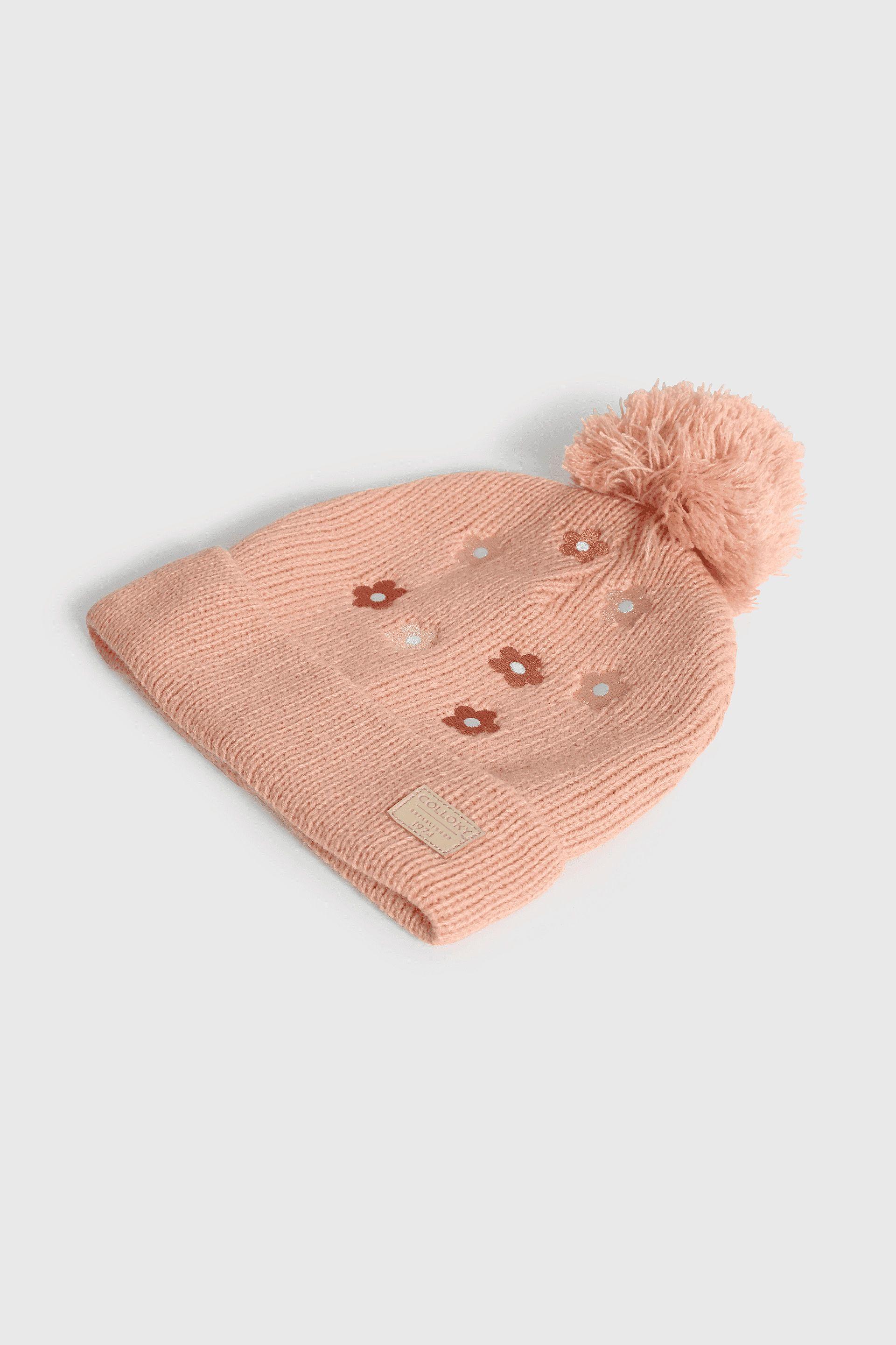 Gorro Tejido con Corazones Rosado-1