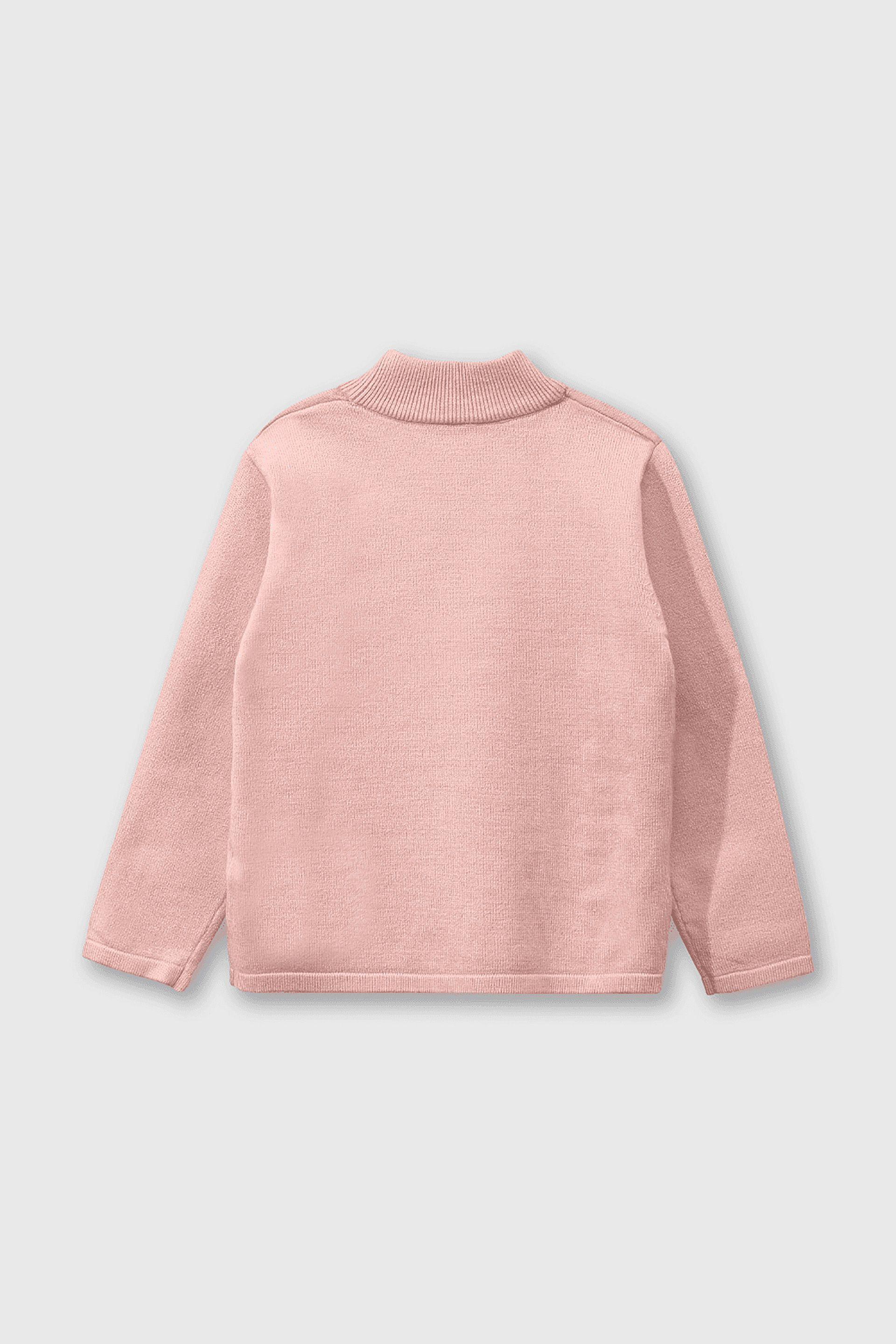 Sweater Rosado de Algodón Suavizado y Tejido para Bebé-1
