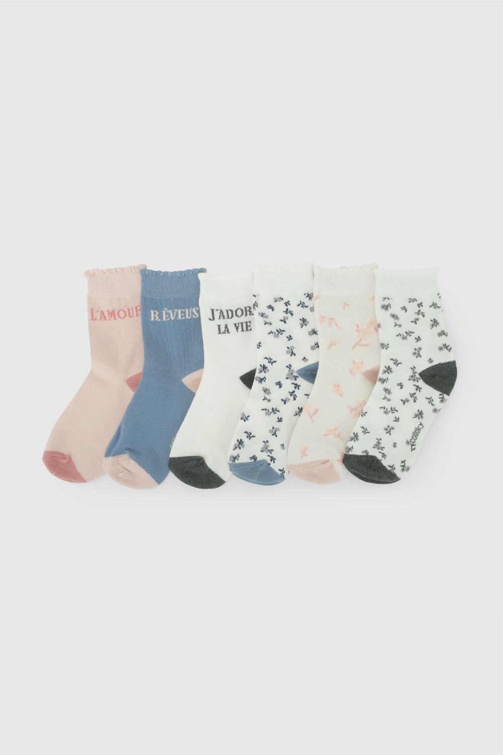 Pack 6 Calcetin 3/4 Flores Multicolor Niña 3/4A a 9/12A Colloky-0