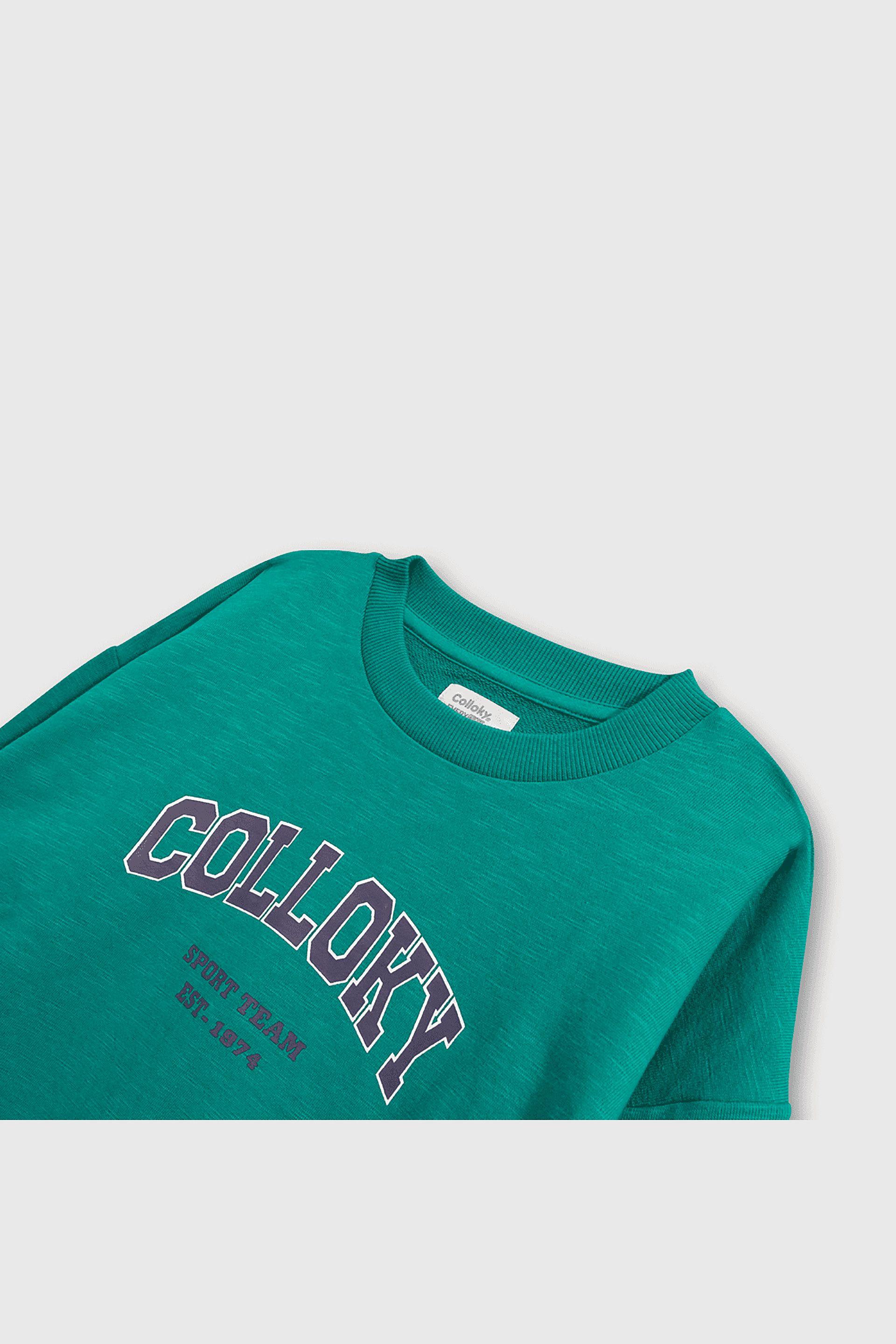 Polerón Verde Hombro Caído de polycotton Estampado para Niño-2